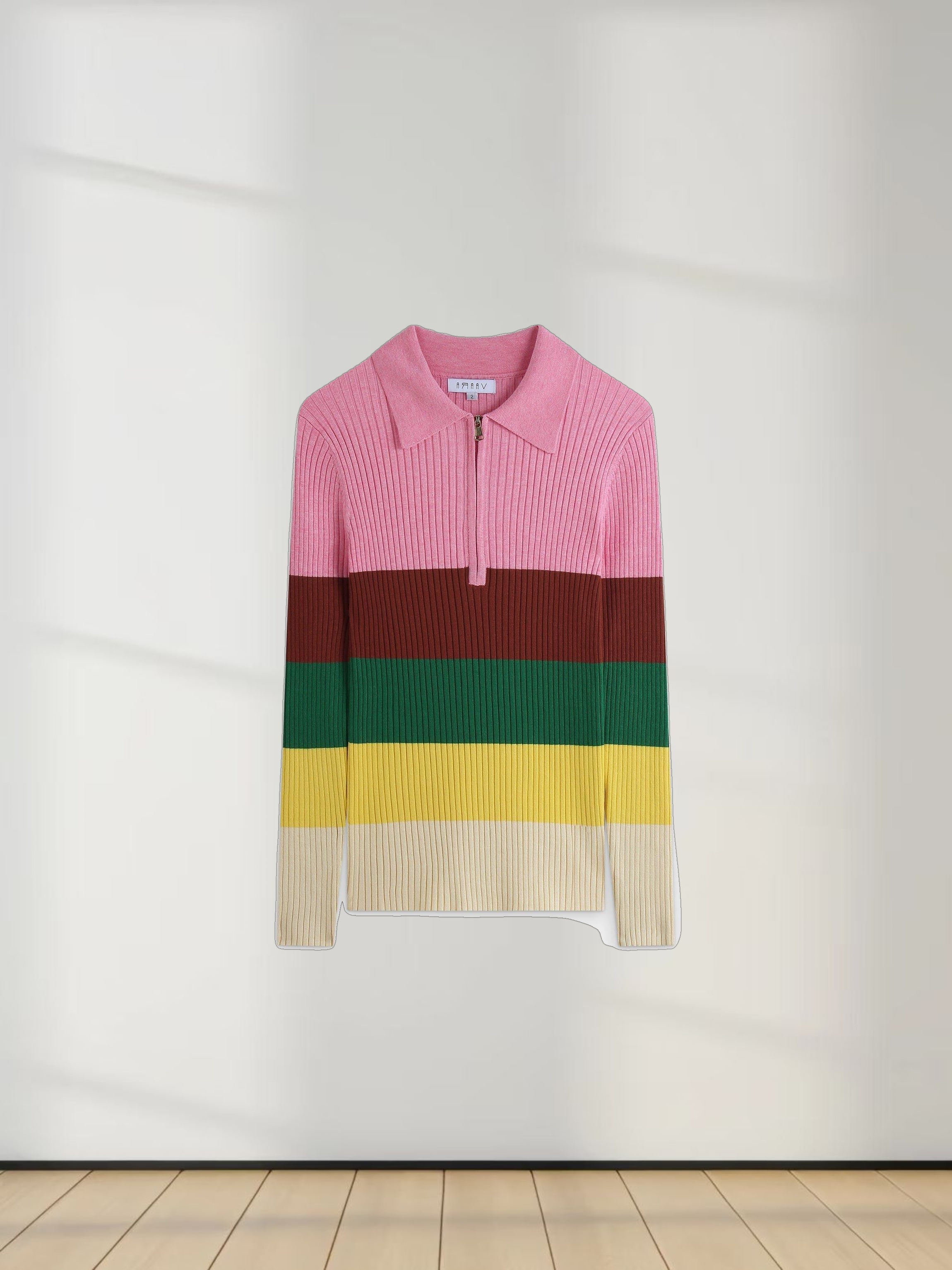 Ribbed Striped Polo Sweater-Sunset Stripe