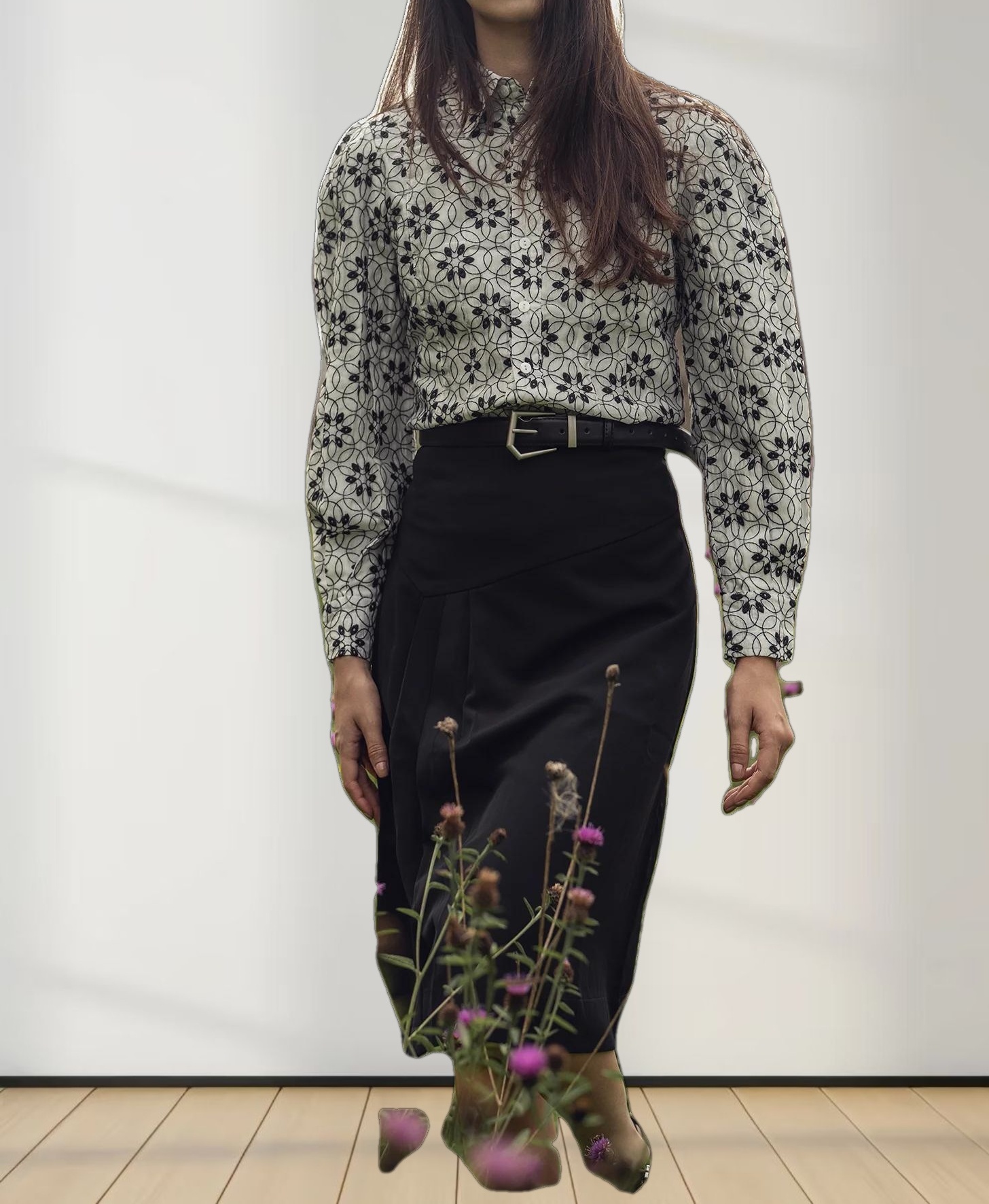 Side Pleat A-Line Short Skirt-Black