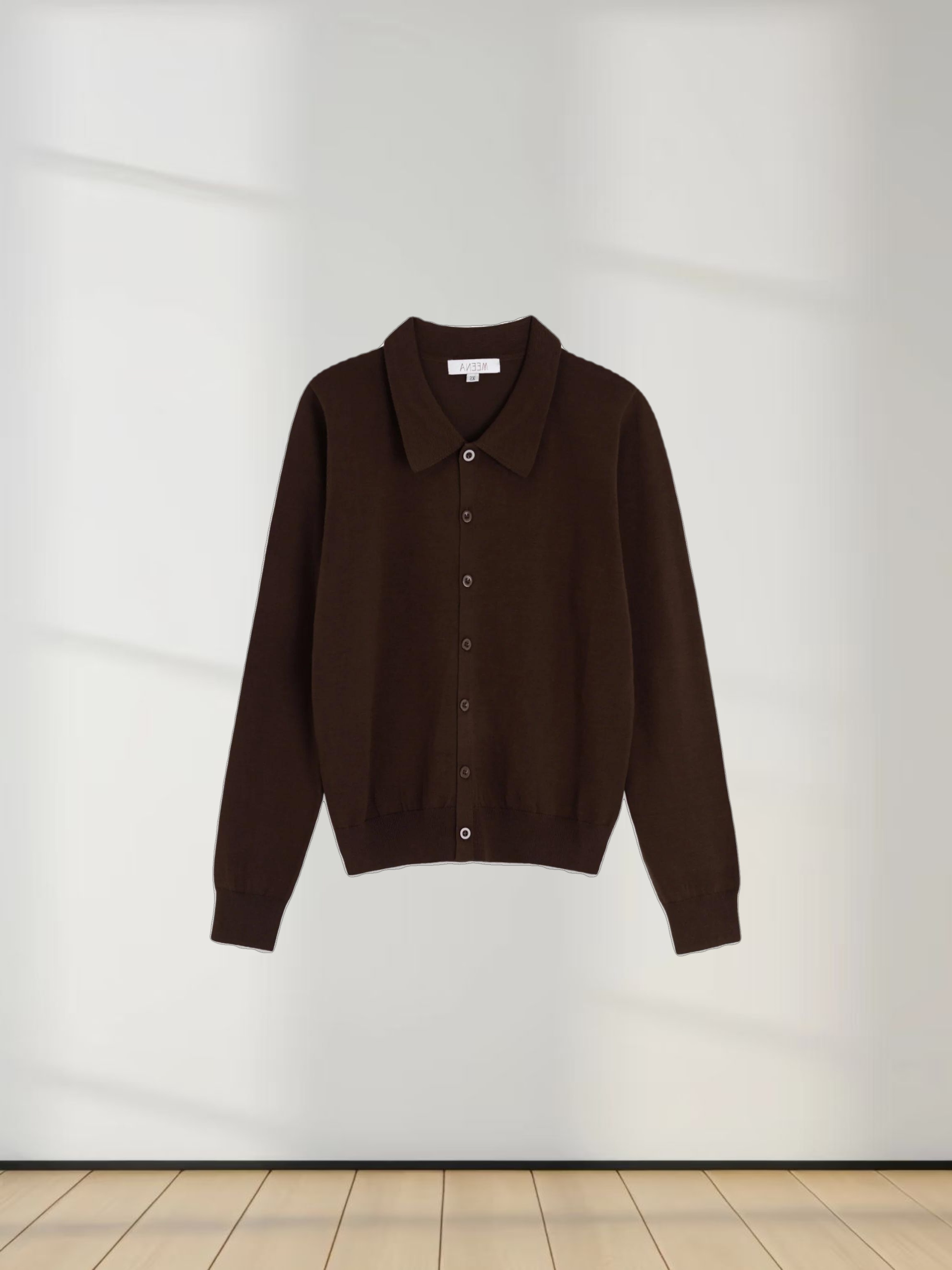 Wool Blend Collared Cardigan-Brown