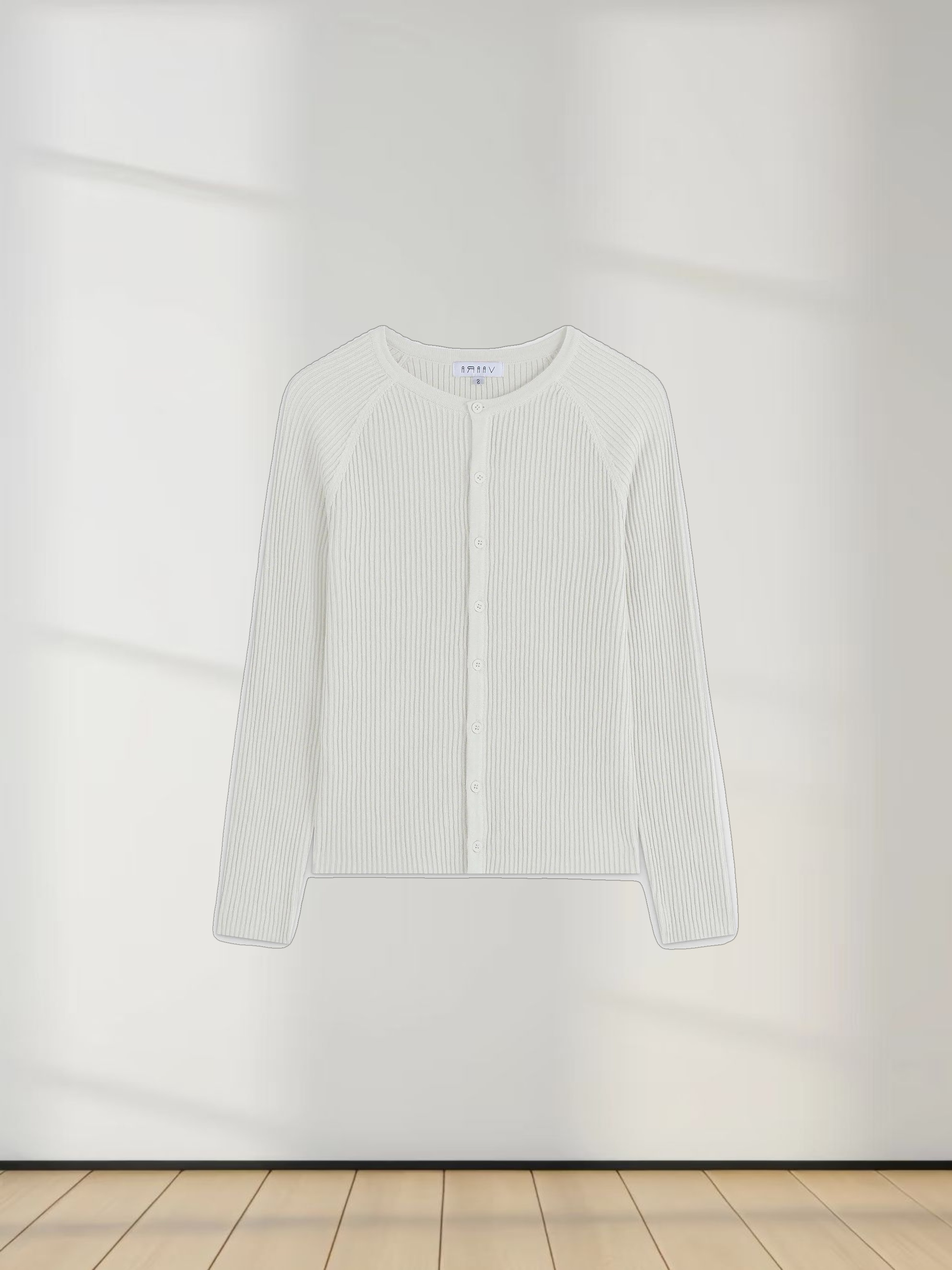 Ribbed Knit Cardigan-White