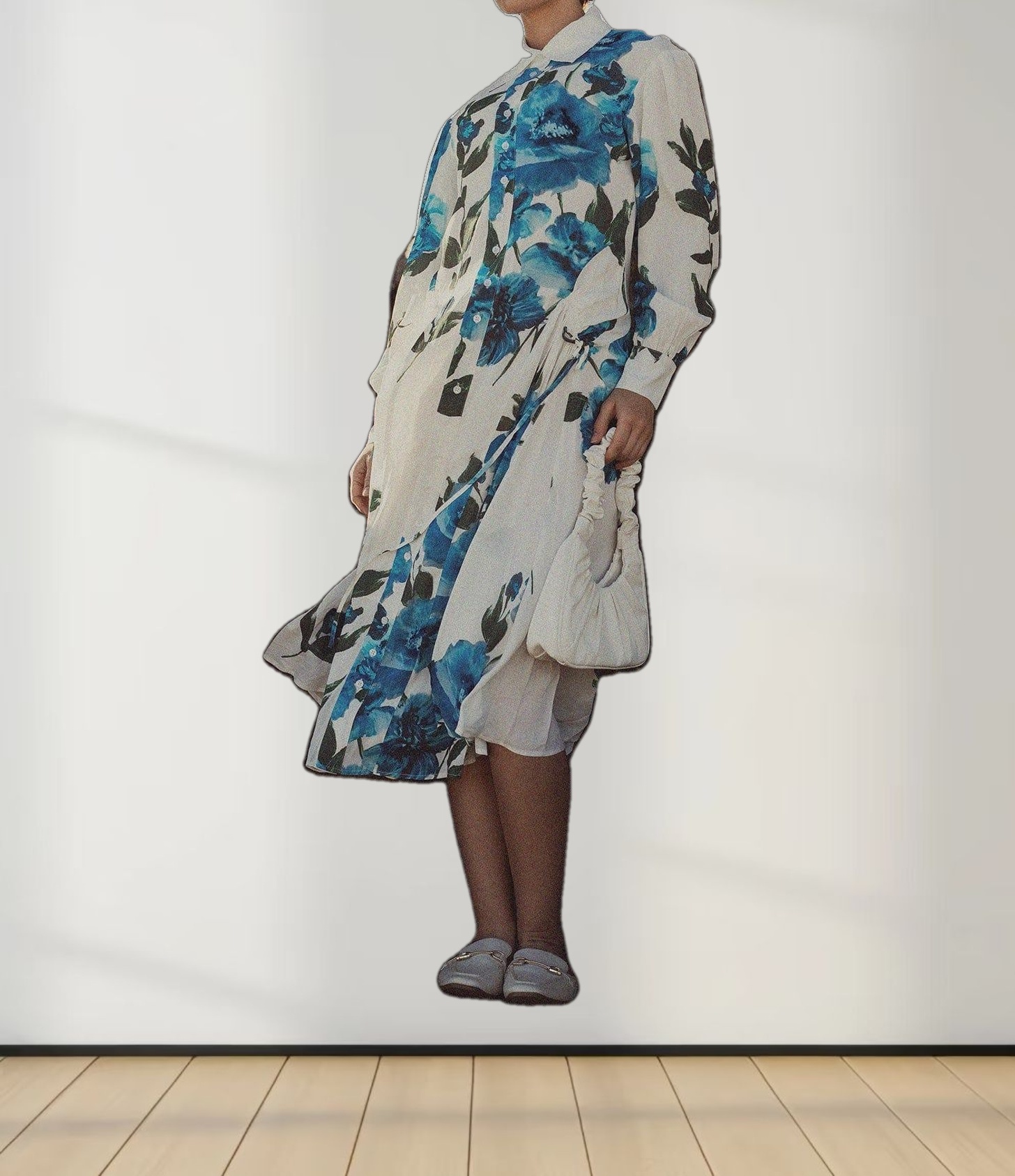 Printed Shirred Pocket Dress-Blue Floral