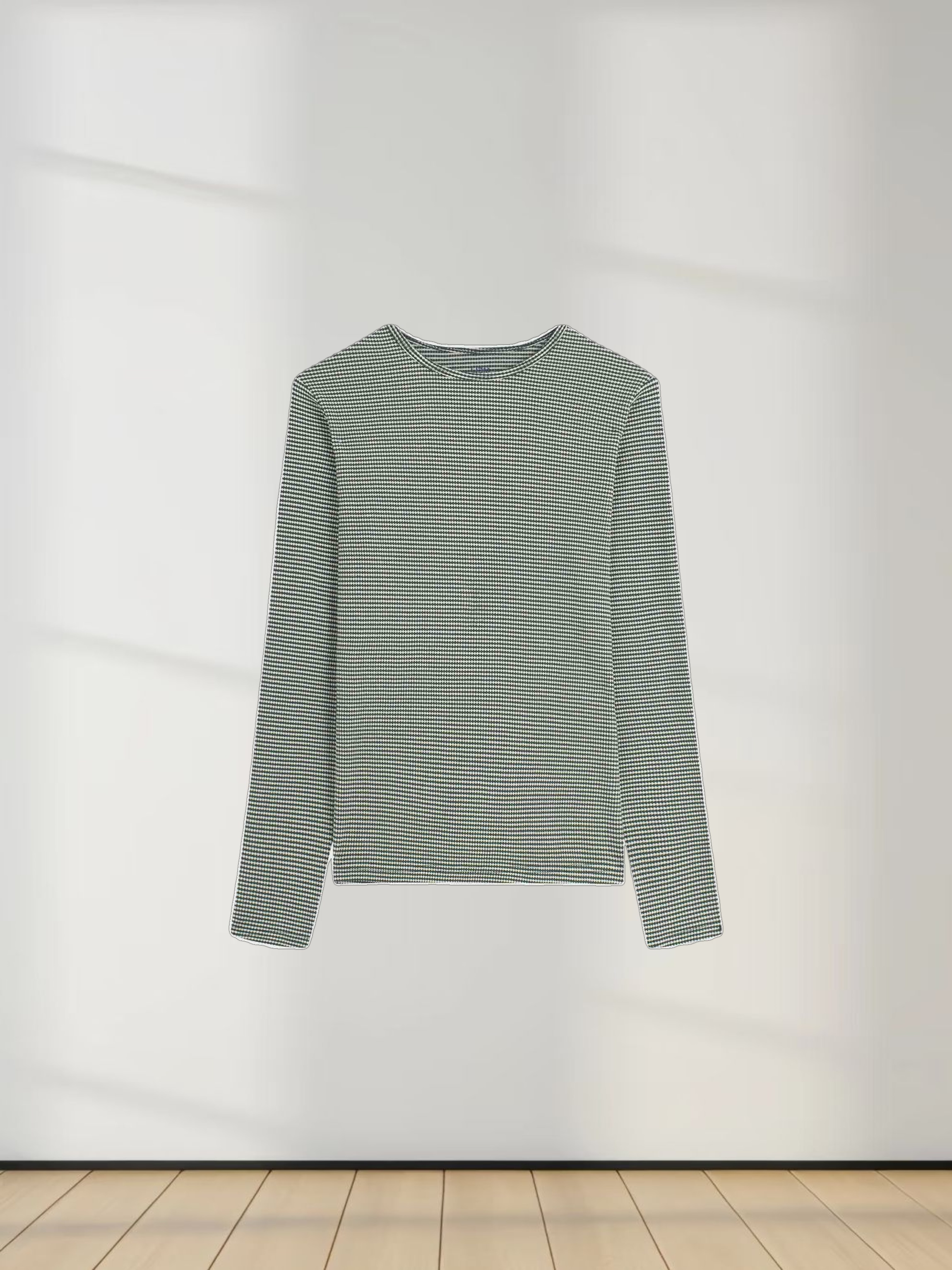 Waffle Striped Crew Tee-Green/White