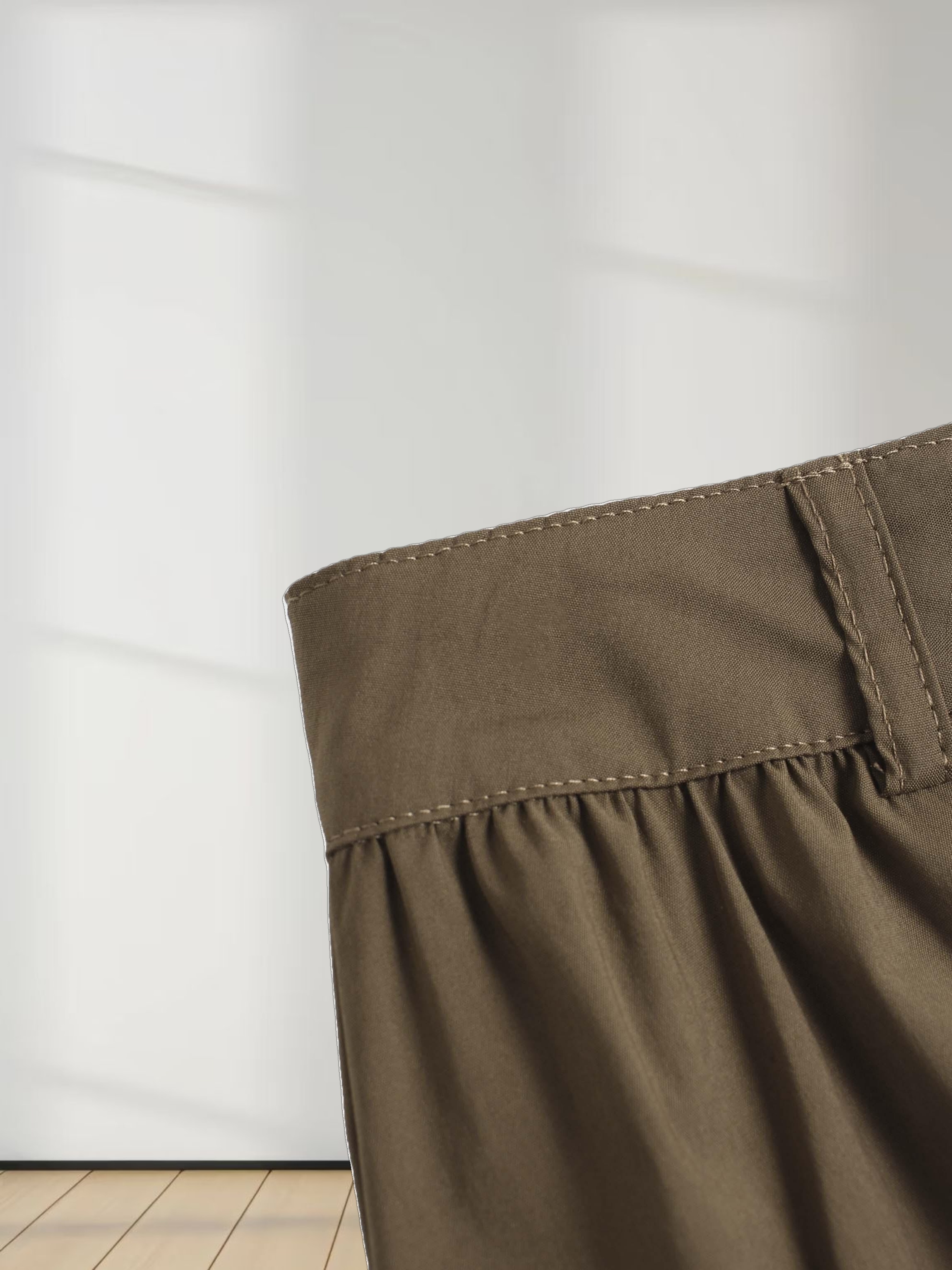 Button Down Cotton Blend Skirt-Brown