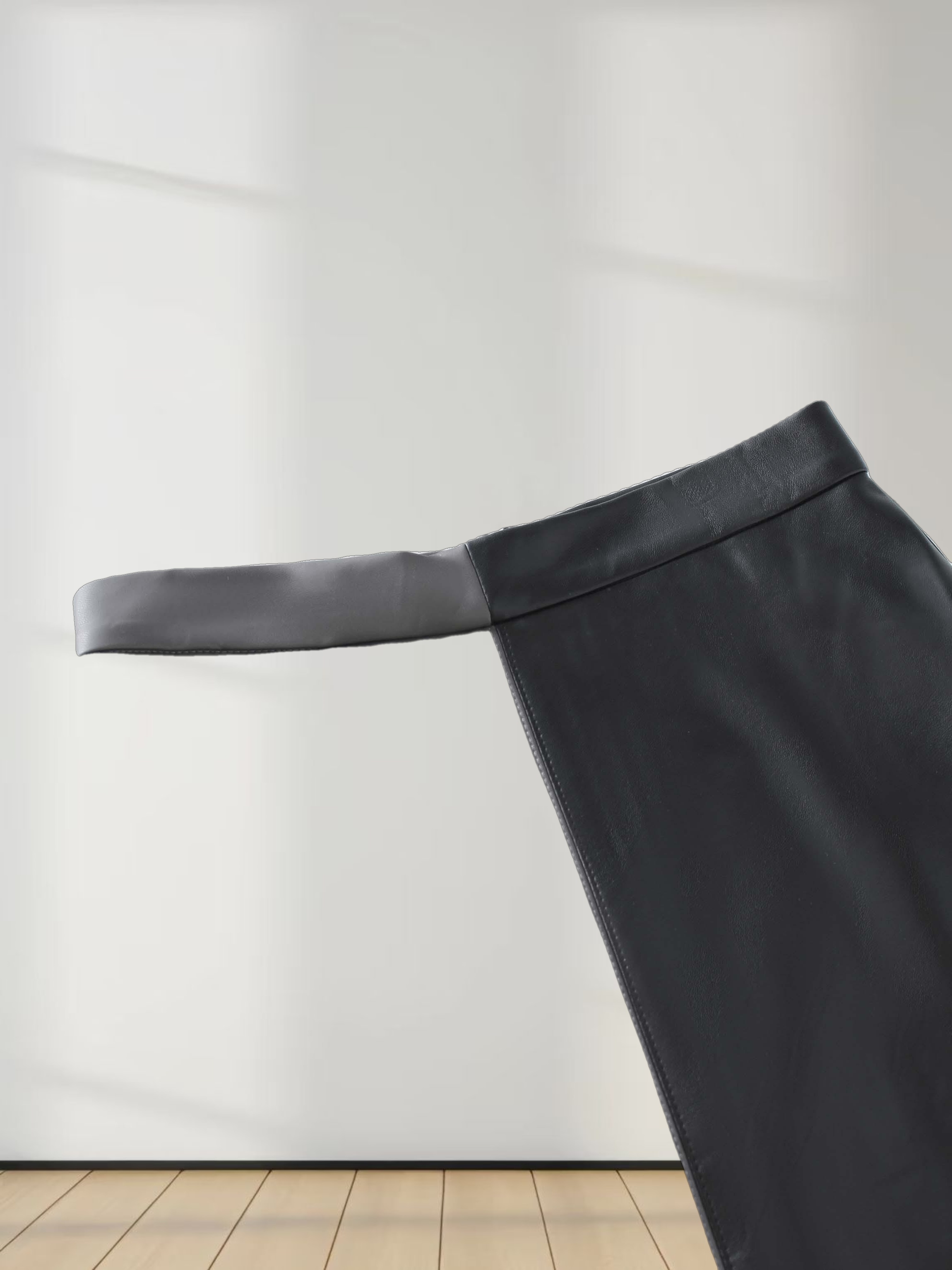 Two Tone Leather Skirt-Black/Grey