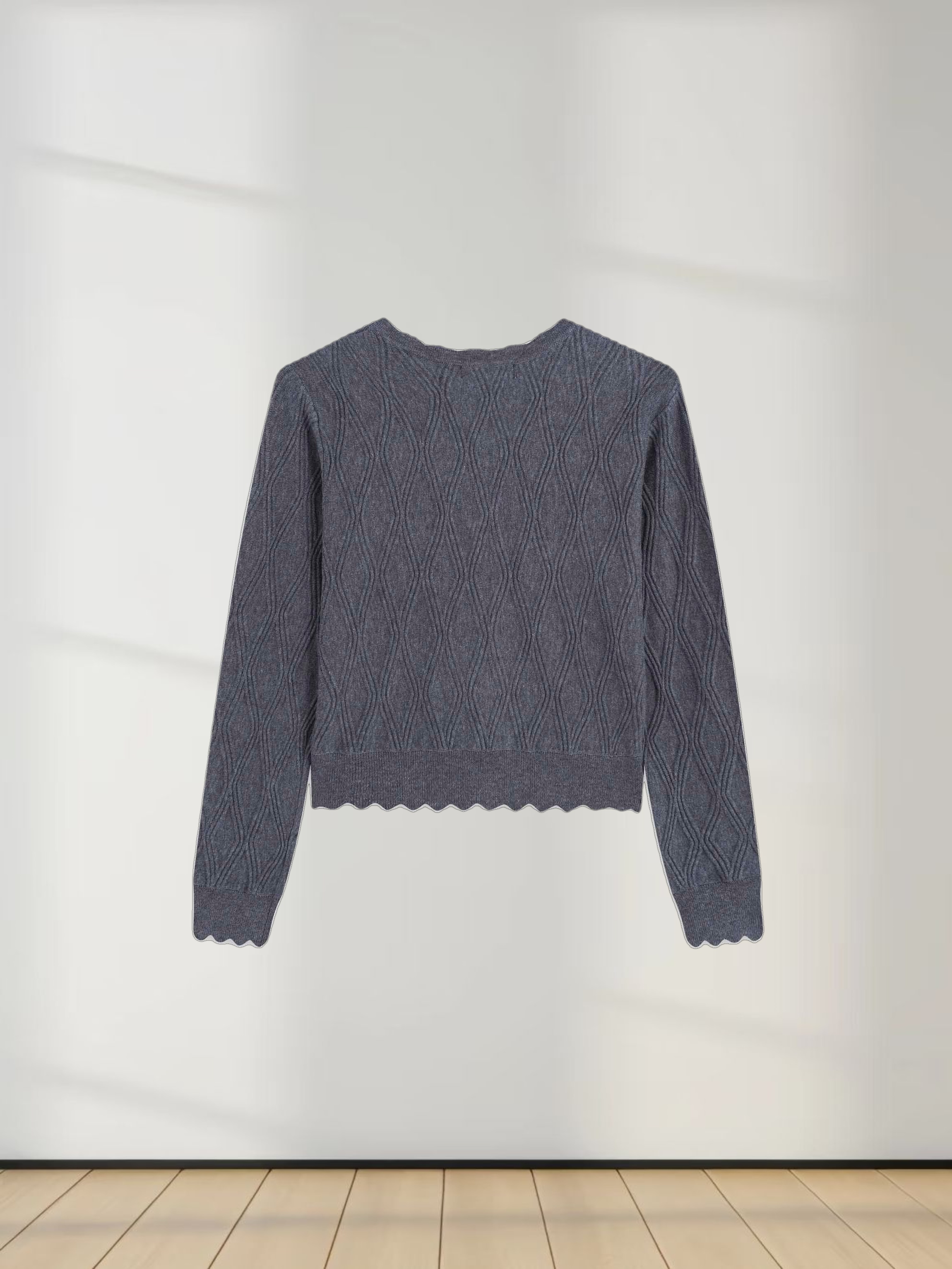 Scalloped Edge Cardigan-Heathered Grey