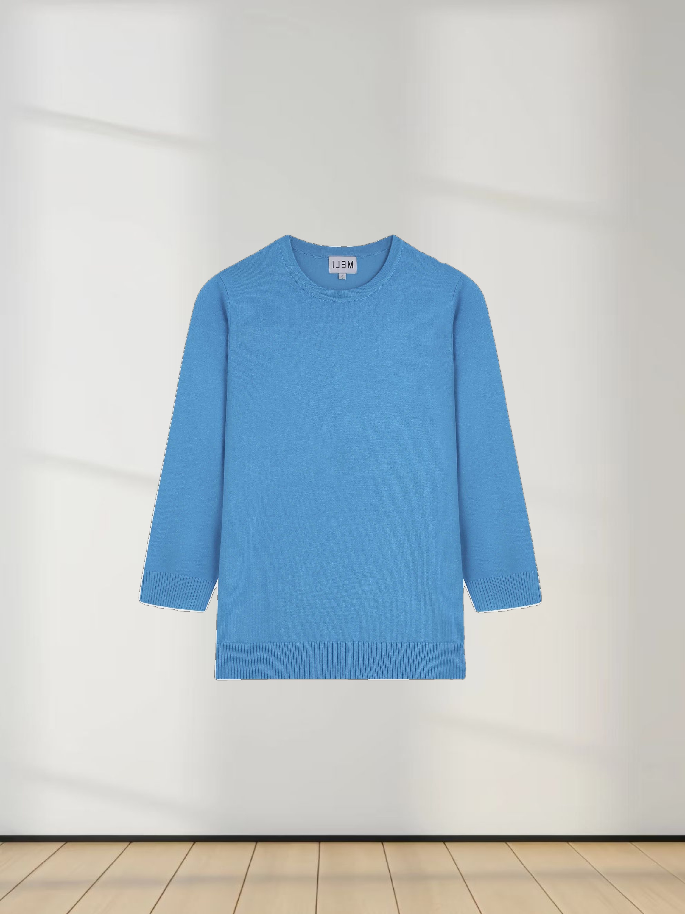 Basic Crew Sweater 3Q-Cerulian
