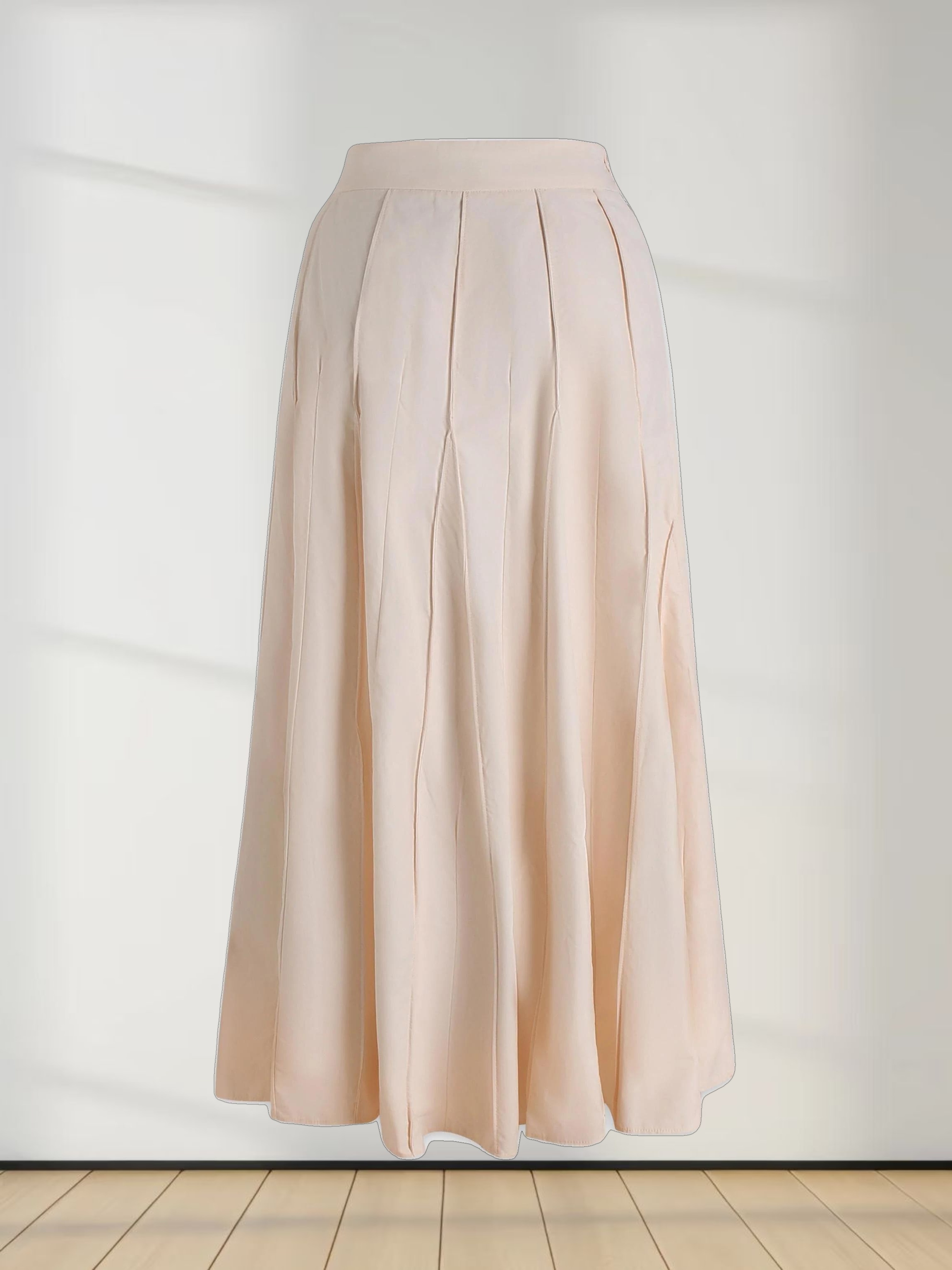 Cotton Pleated Skirt-Cream