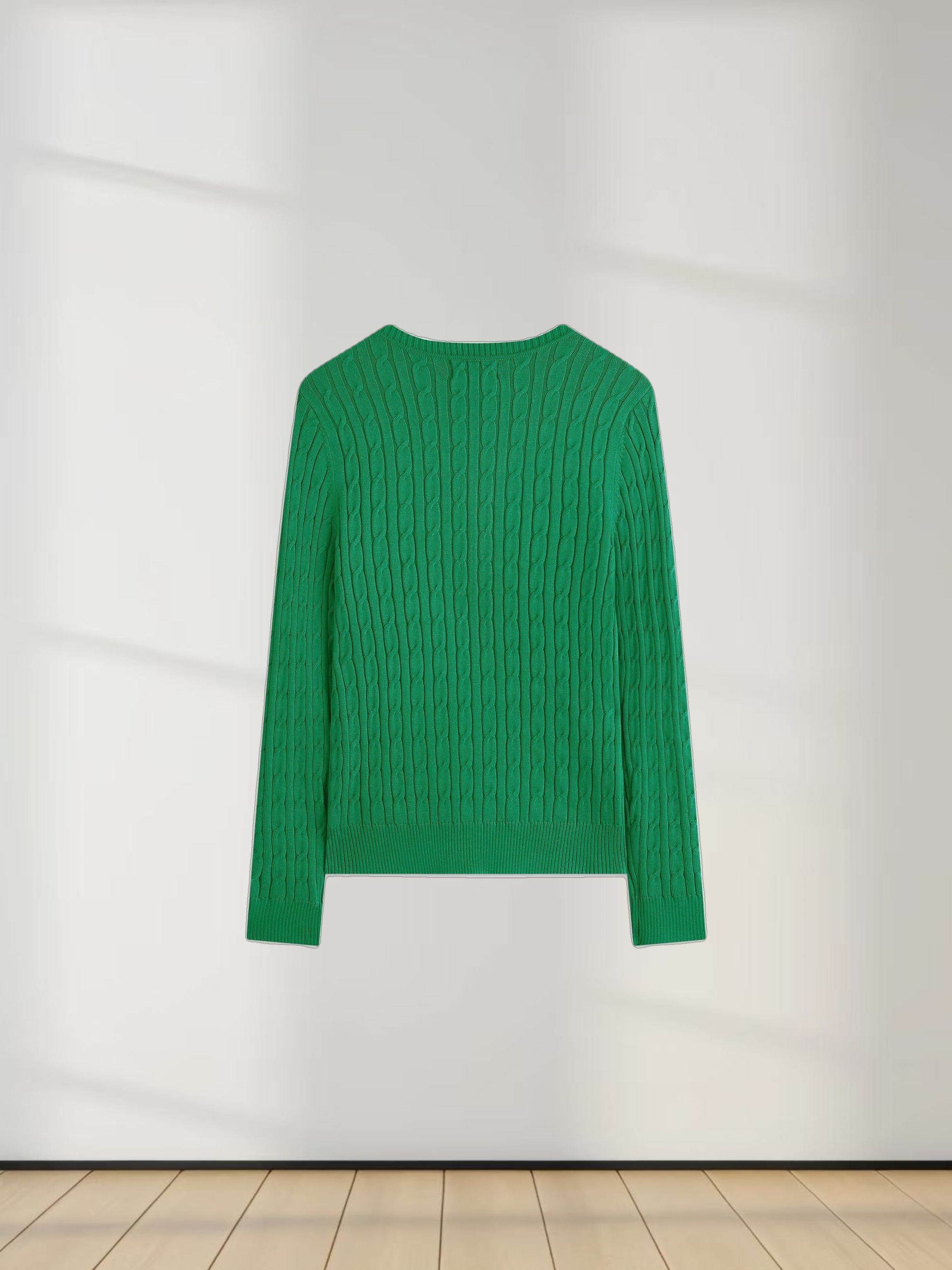 Knit Cable Sweater-Kelly Green