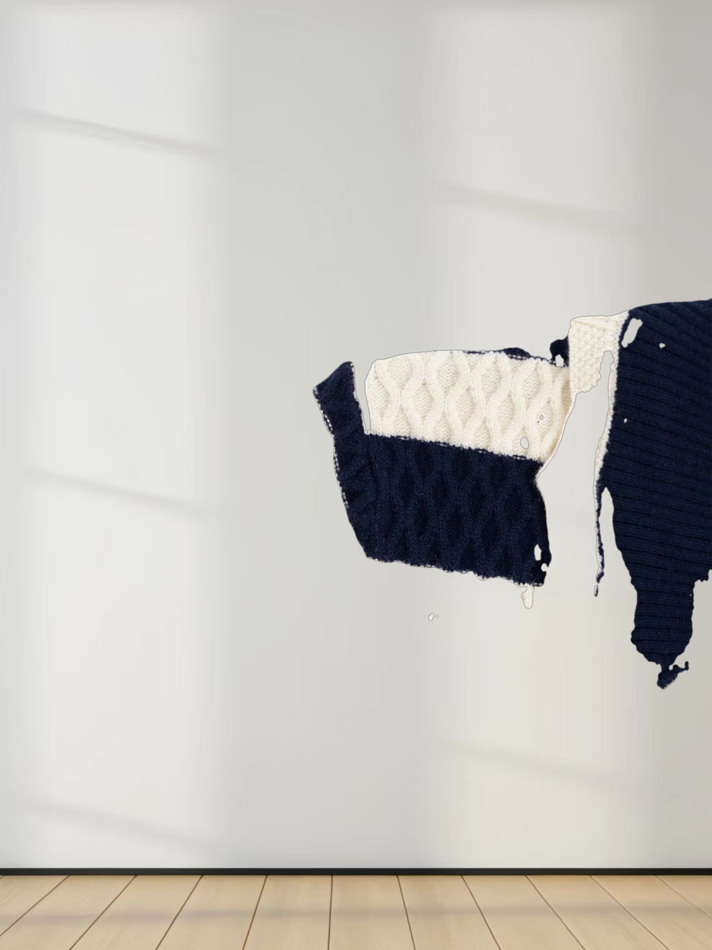 Laced Ruffle Collar Striped Sweater-Navy/Cream