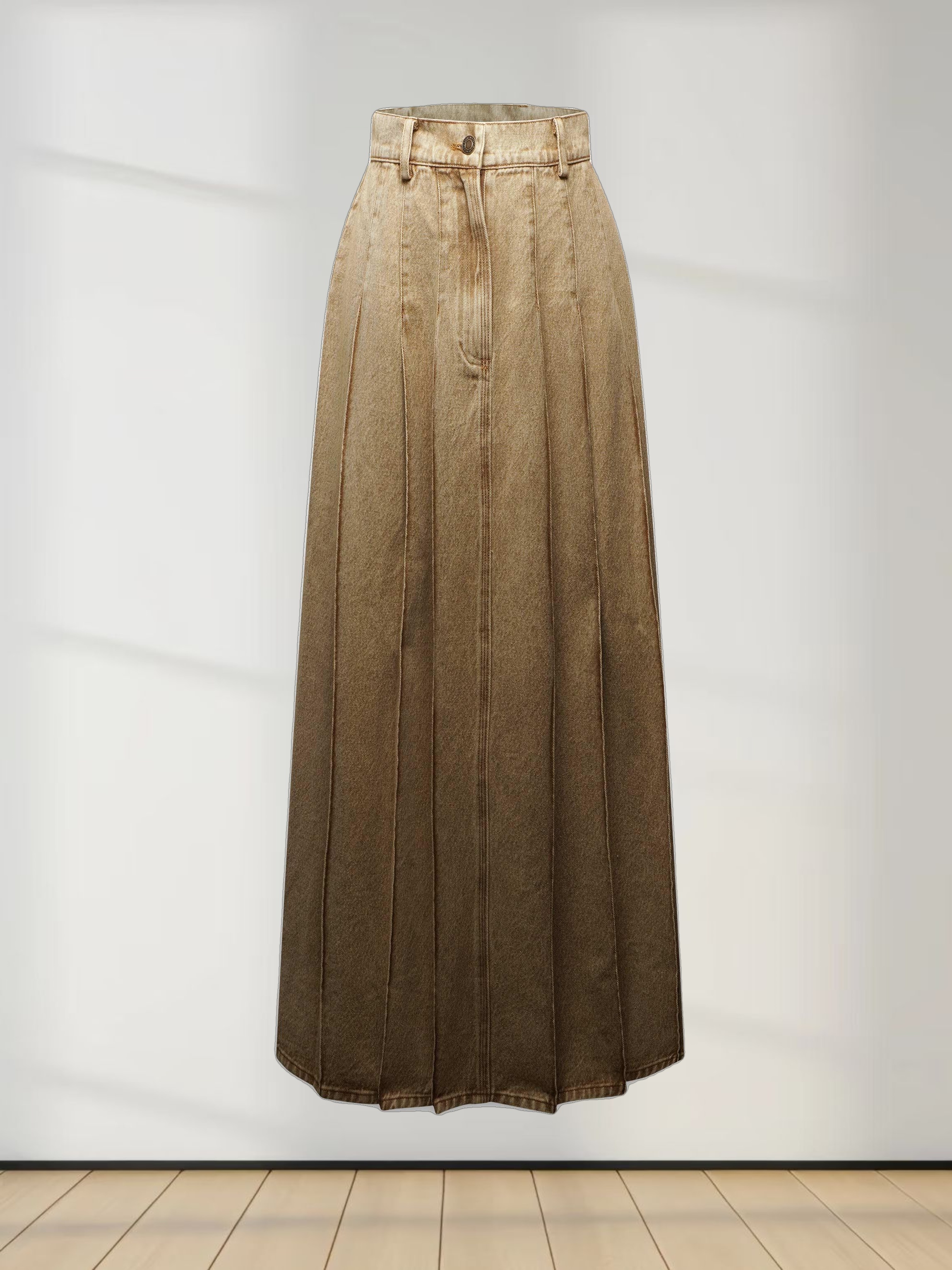 Stitched Pleated Skirt-Tan
