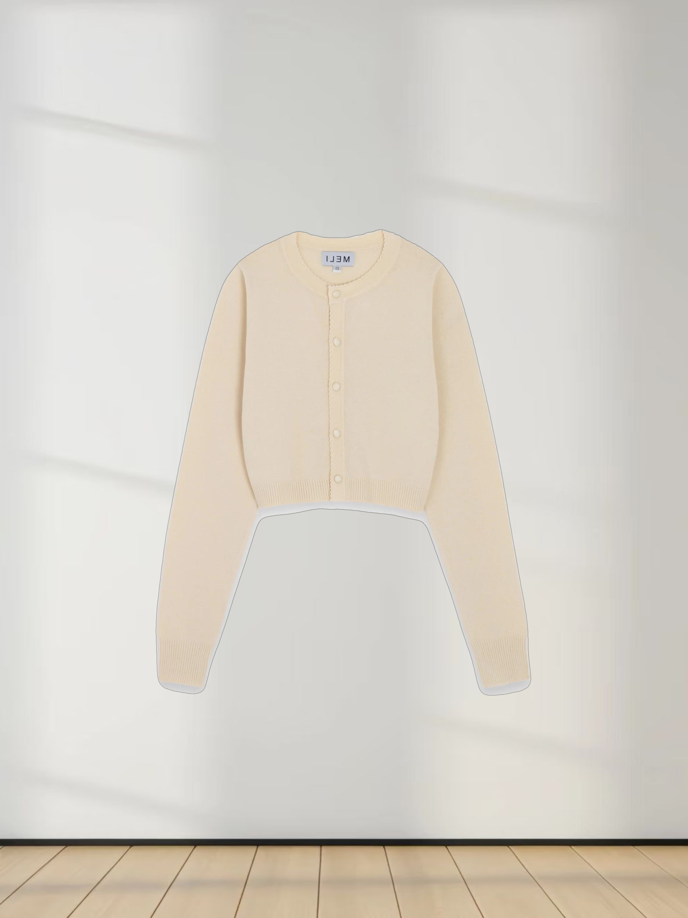 Trim Detail Crew Crop Cardigan-Ivory