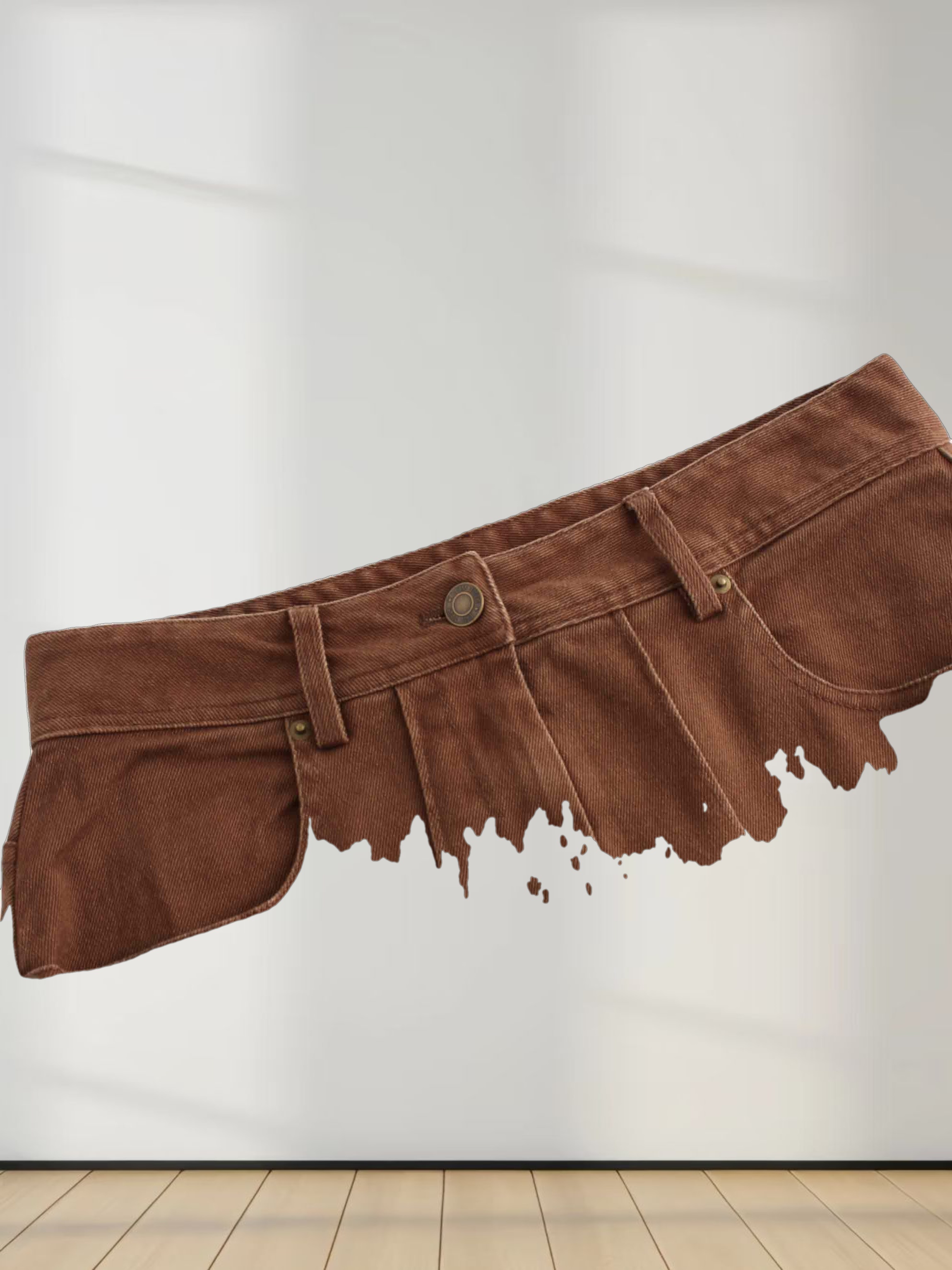 Side Seamed Twill Skirt-Brown