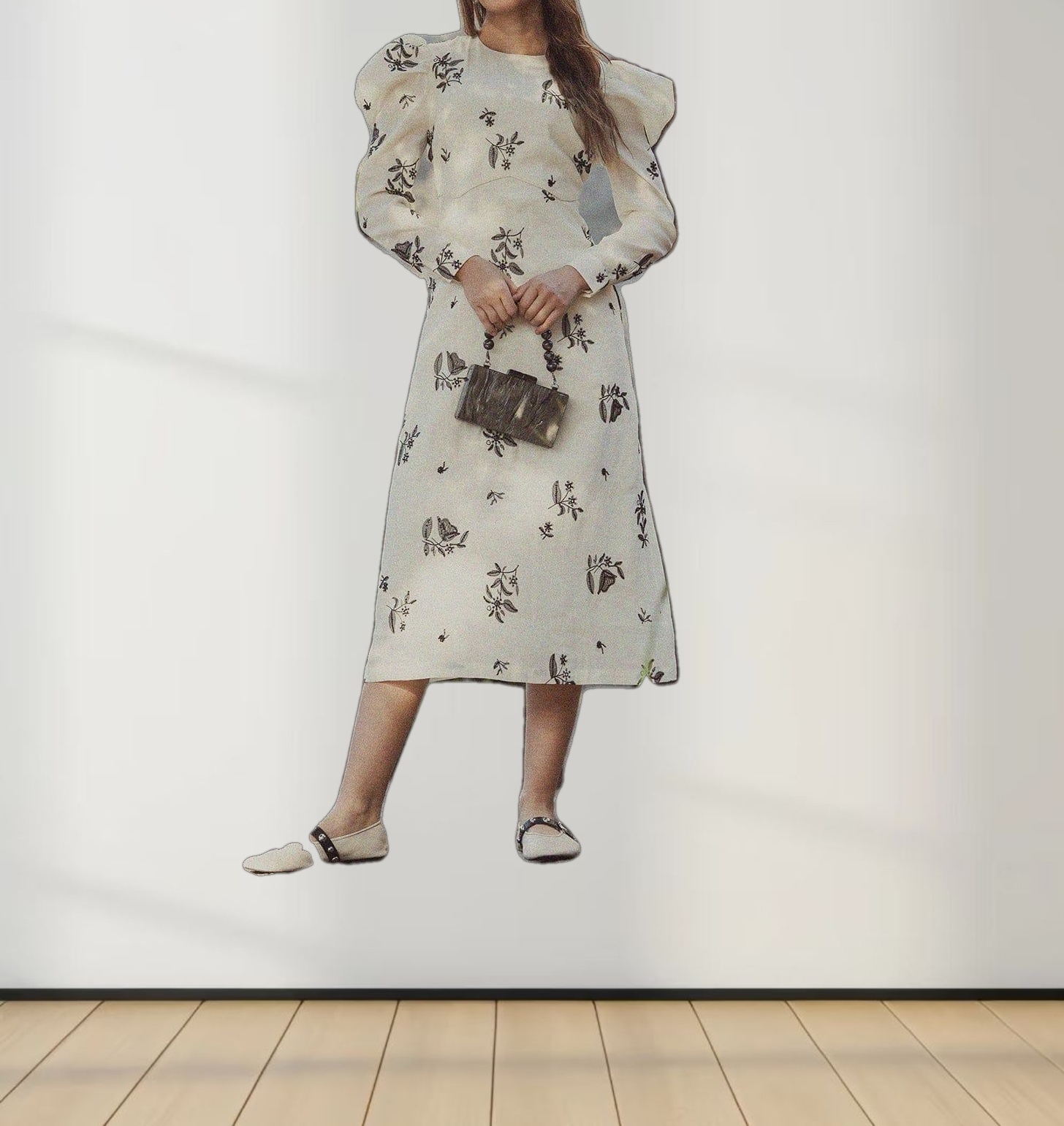 Empire Waist Puff Sleeve Dress-Cream