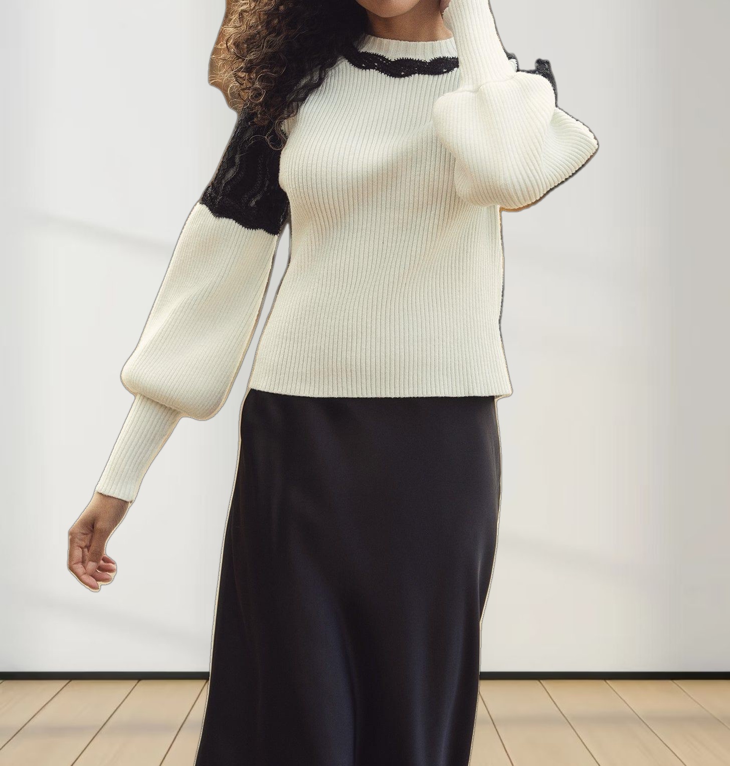 Lace Trim Sweater-Cream