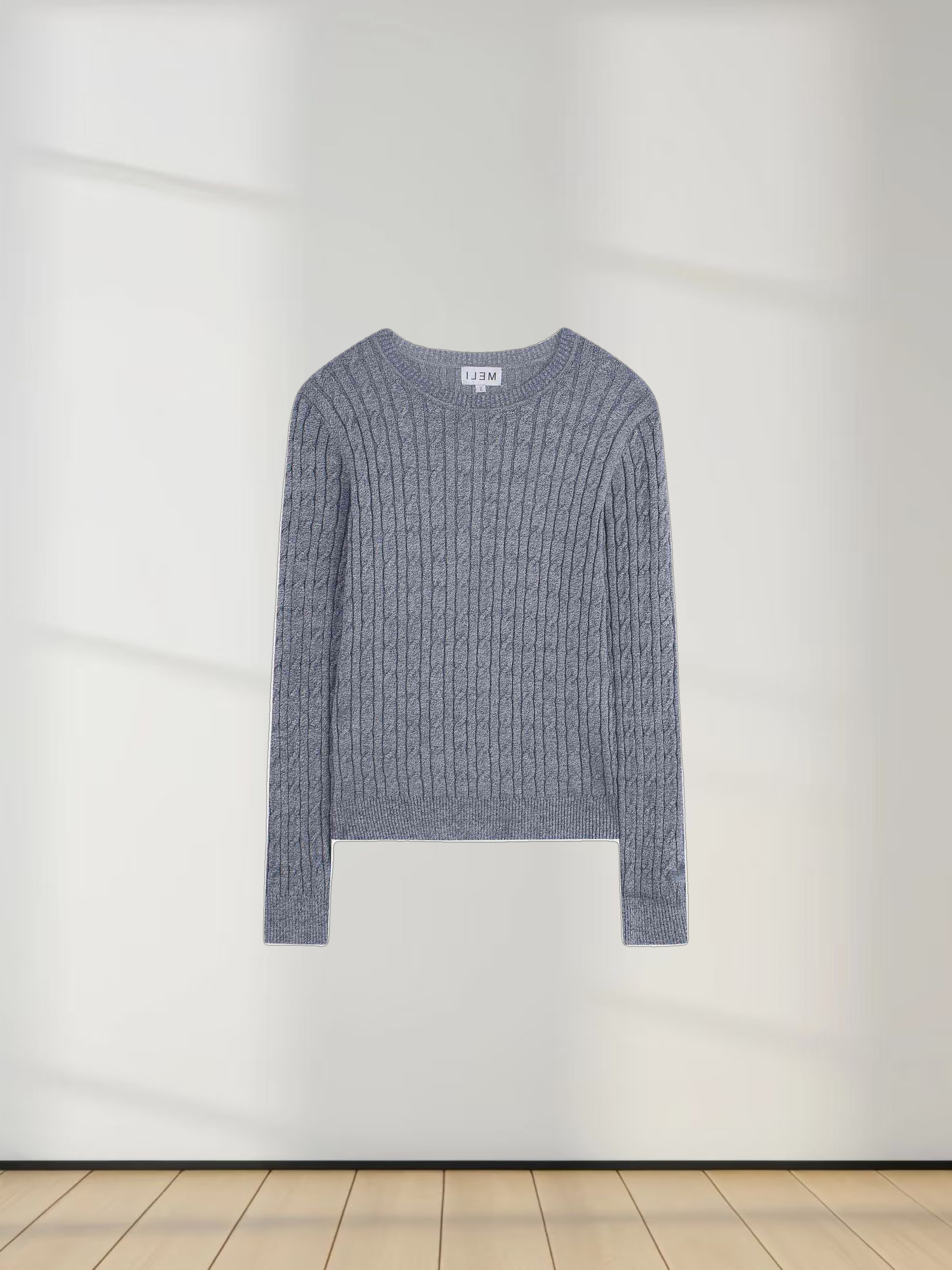 Knit Cable Sweater-Heathered Blue