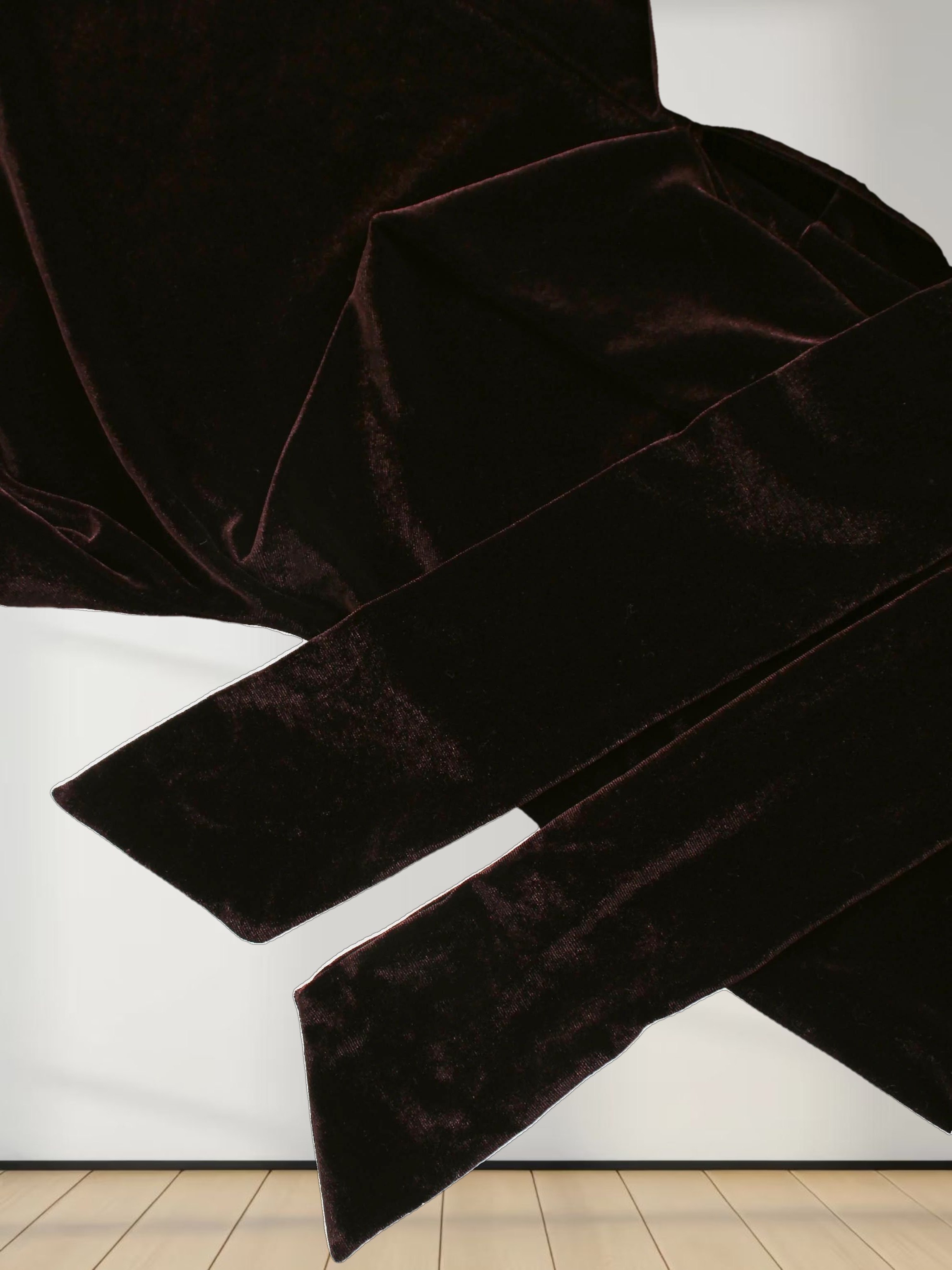 Velour Wrap Tie Maxi Dress-Brown