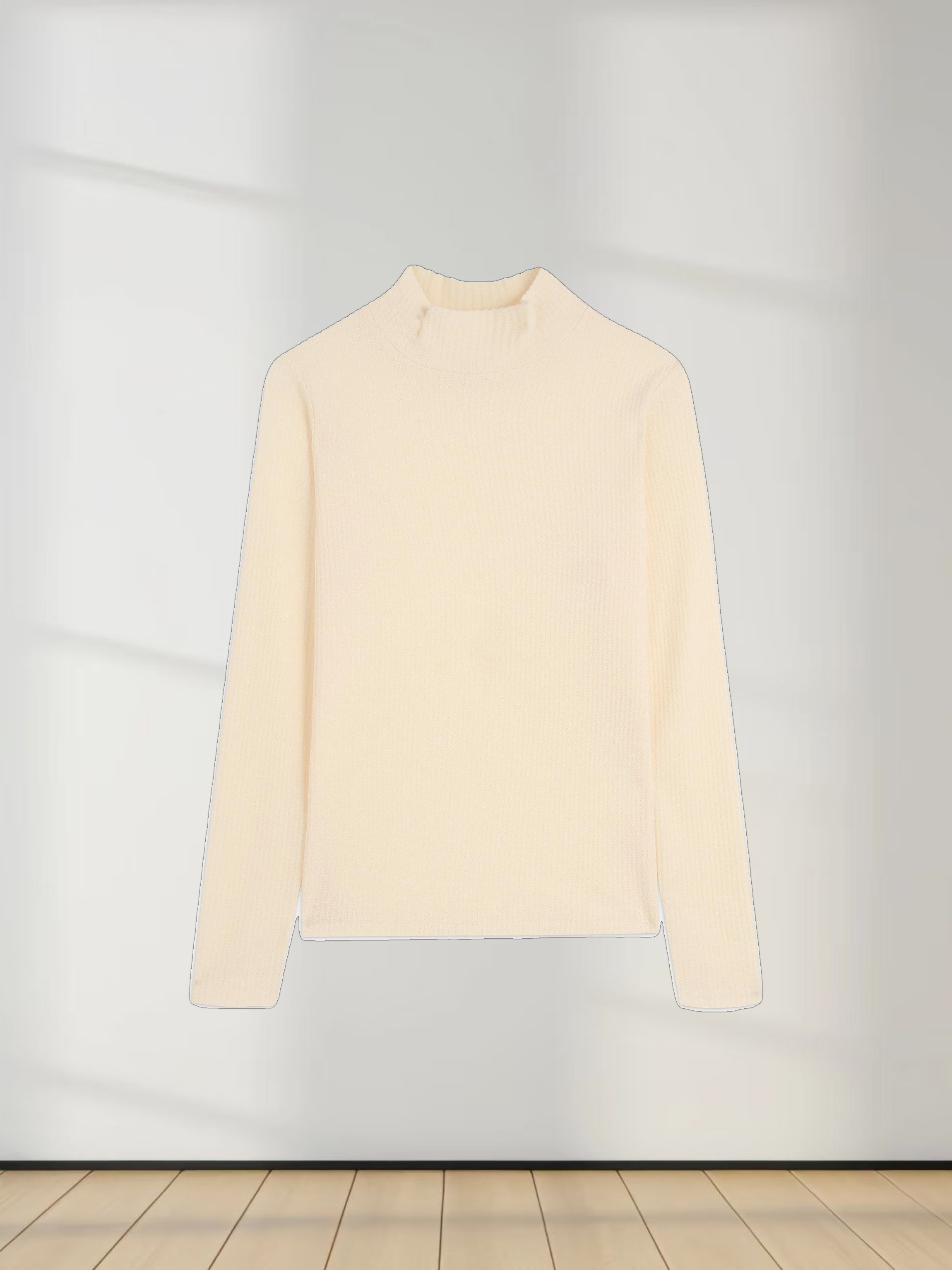 Textured Stretch Turtleneck-Ivory