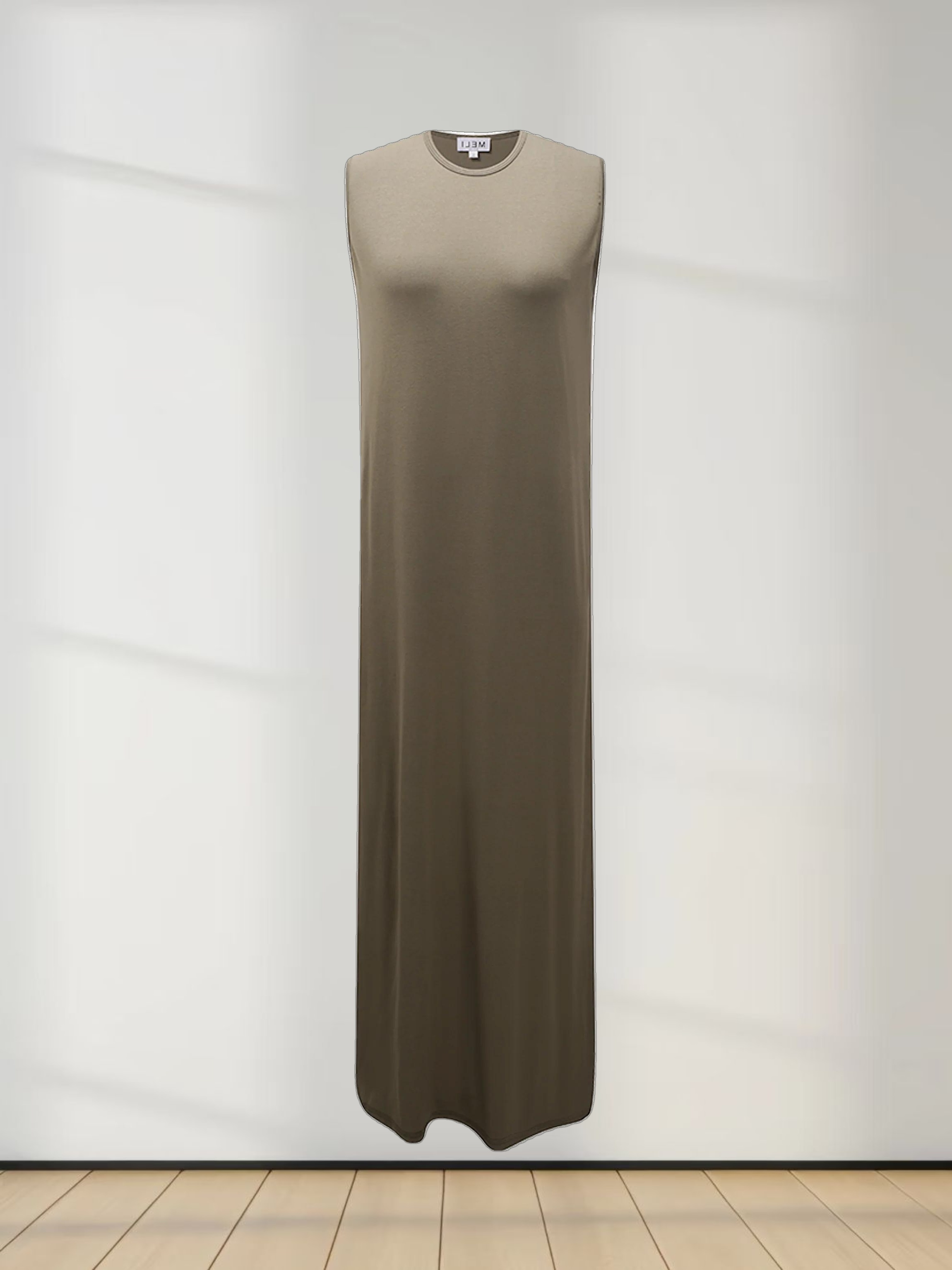 Basic T-Shirt Slip Dress-Olive