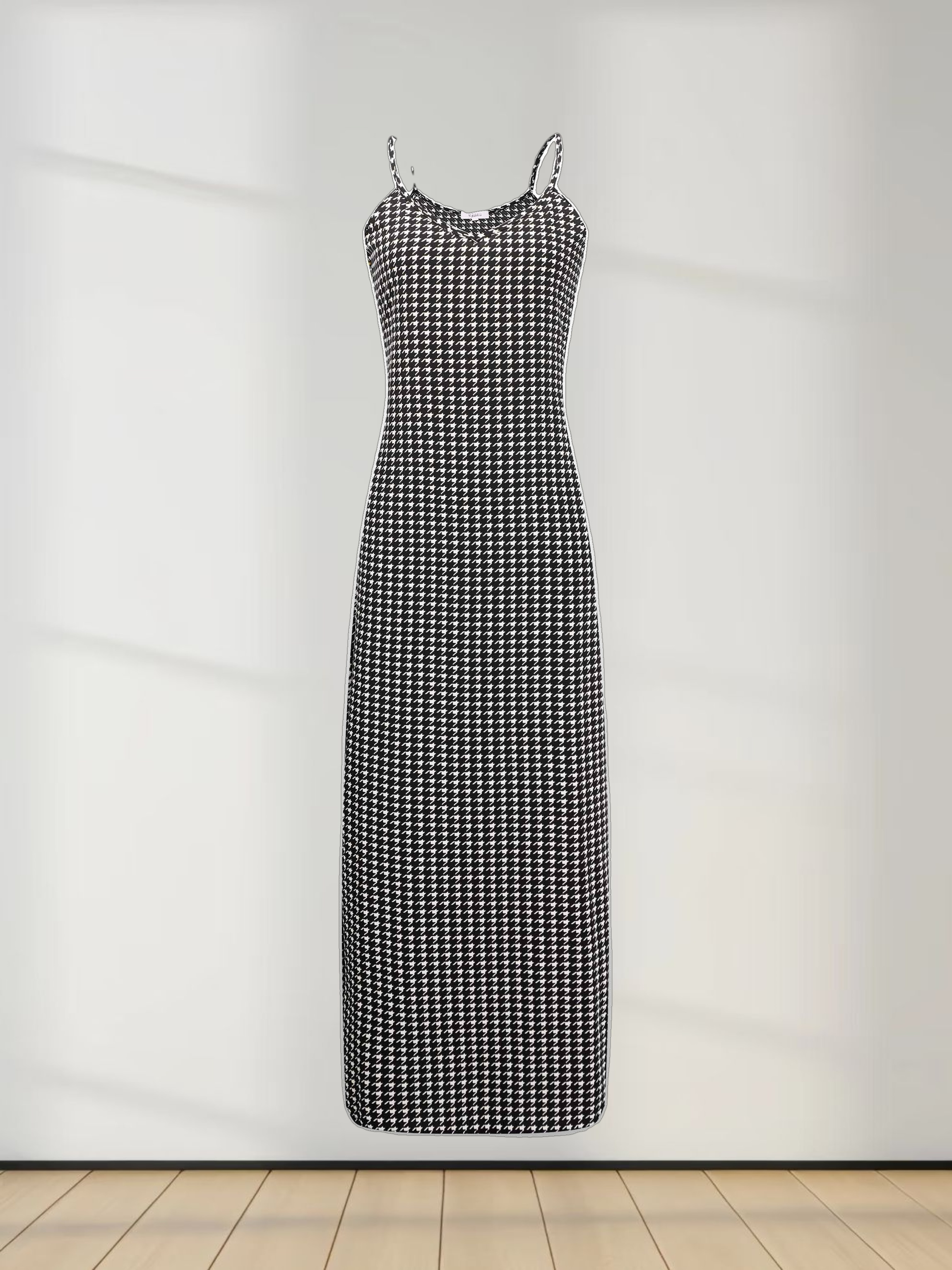 A-Line V Neck Slip Dress-Houndstooth