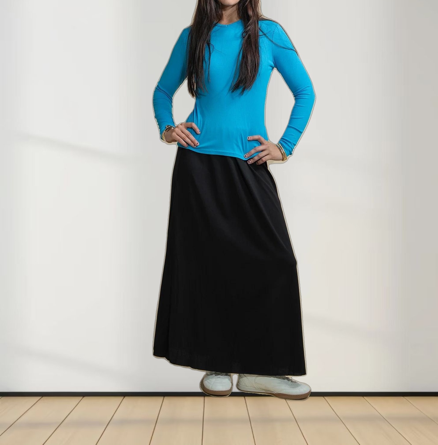 RIBBED HIGH V TEE LS-SKY BLUE