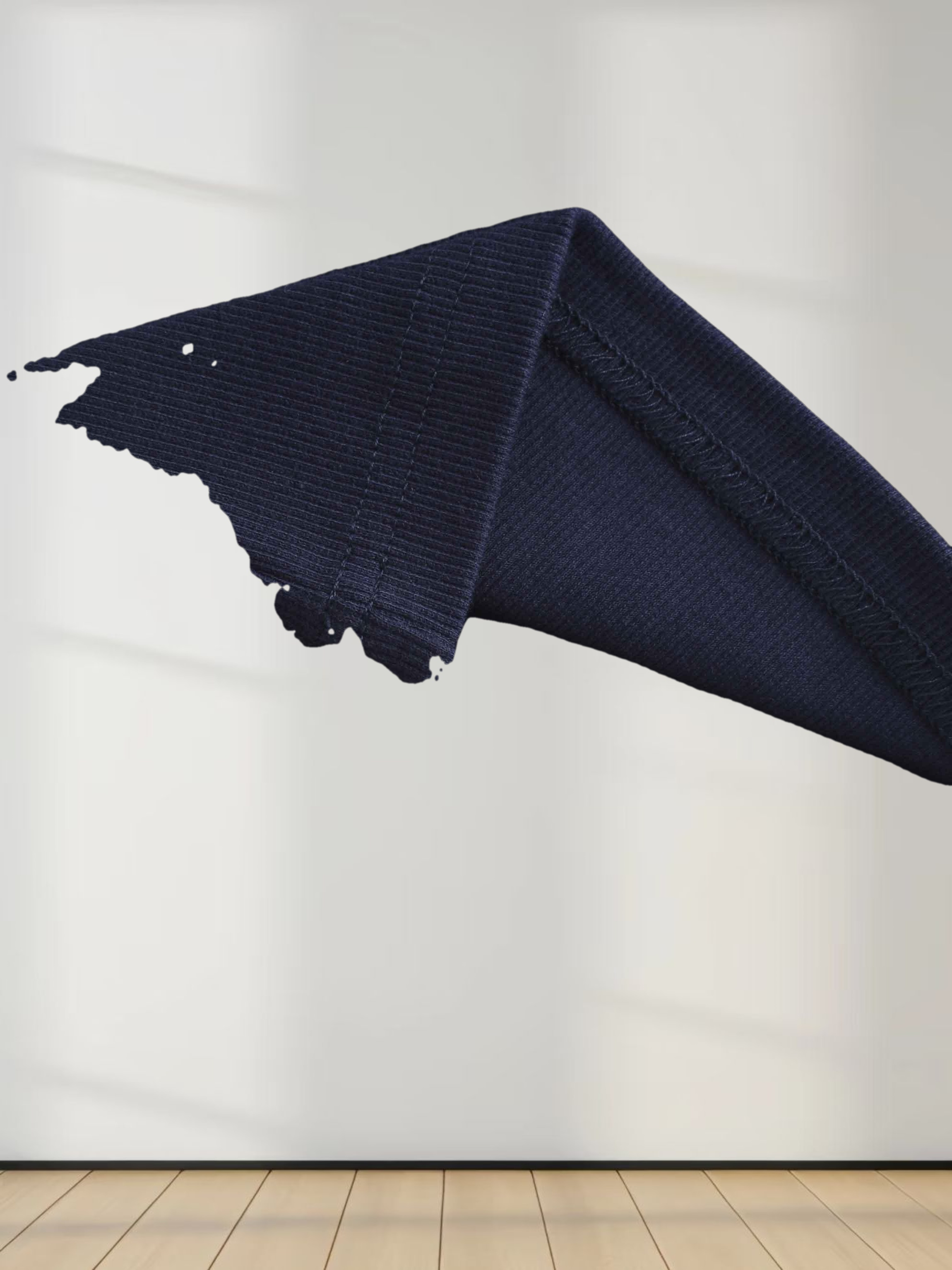 Ribbed Crew Neck Puff Sleeve Top-Navy