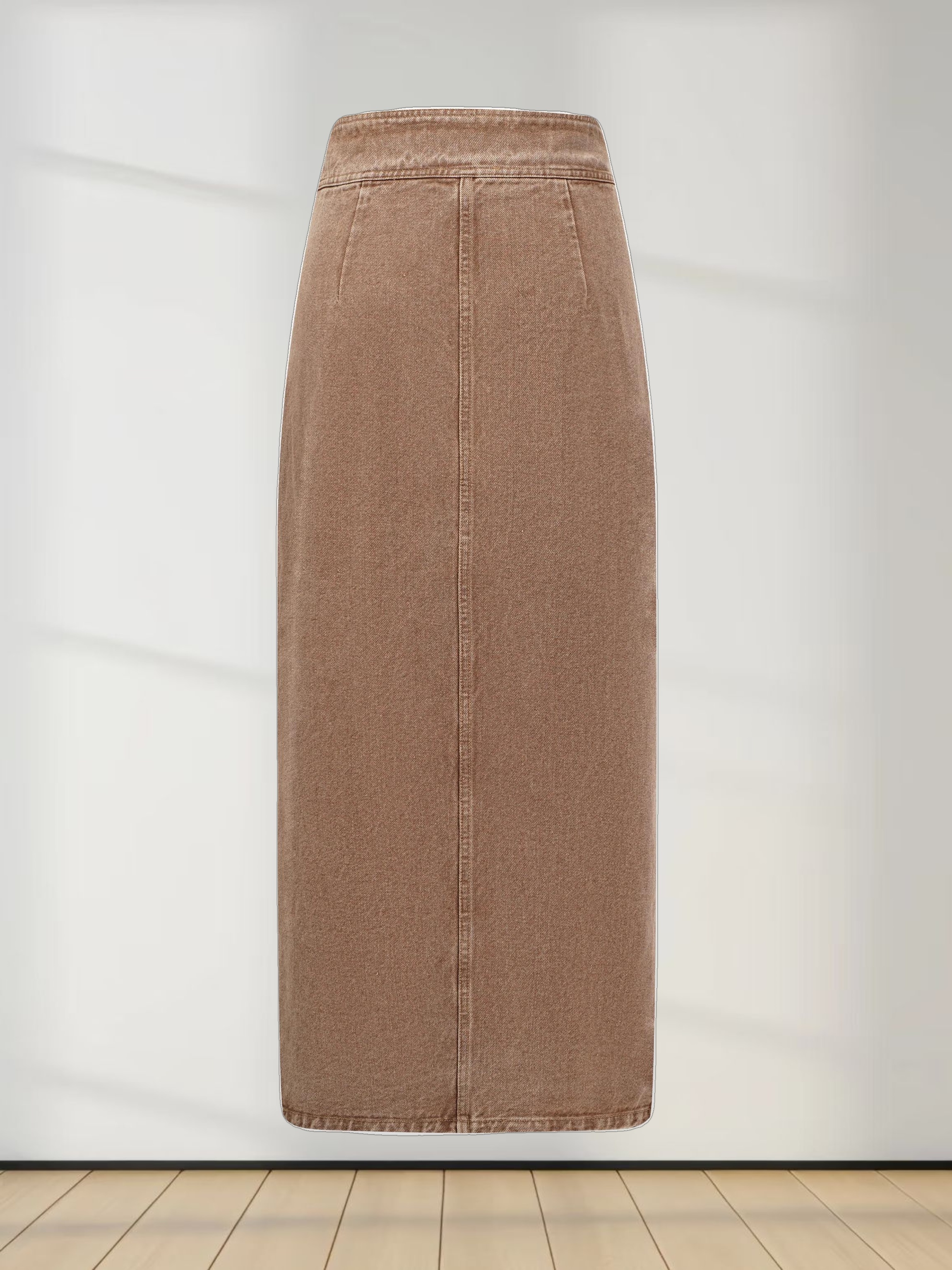 Button Down Denim Skirt-Brown