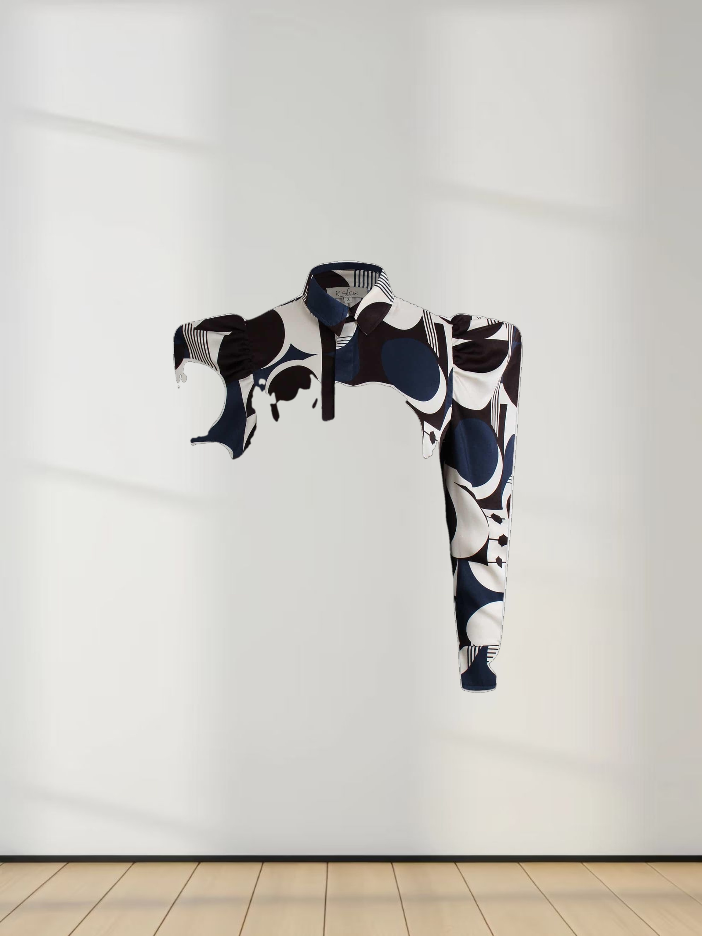 Puff Top Blouse-Geometric Design