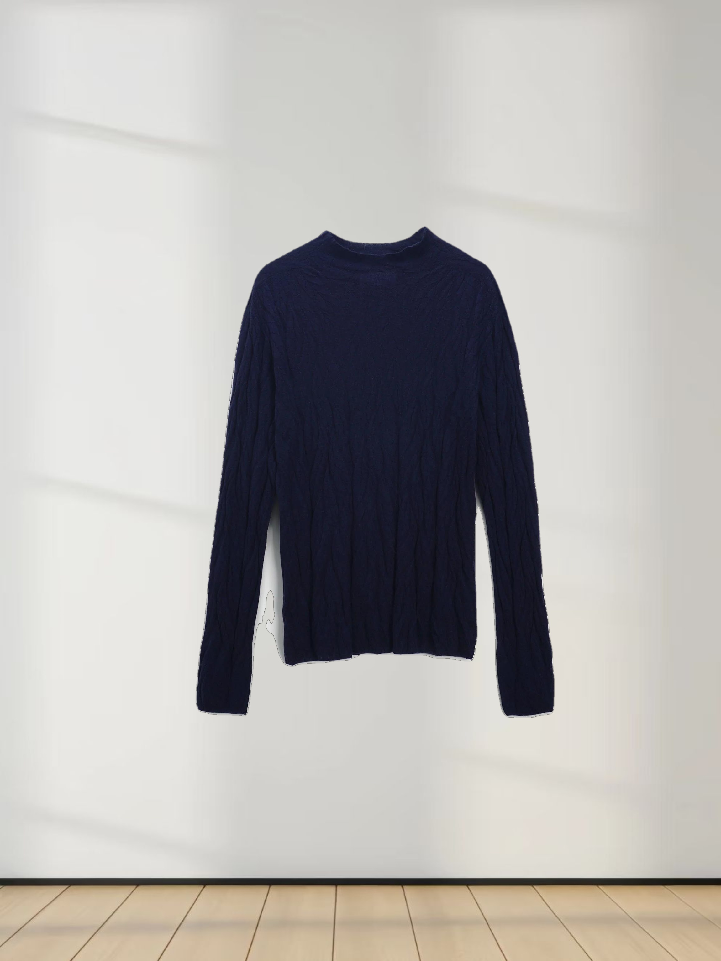 Leaf Design Turtleneck-Navy