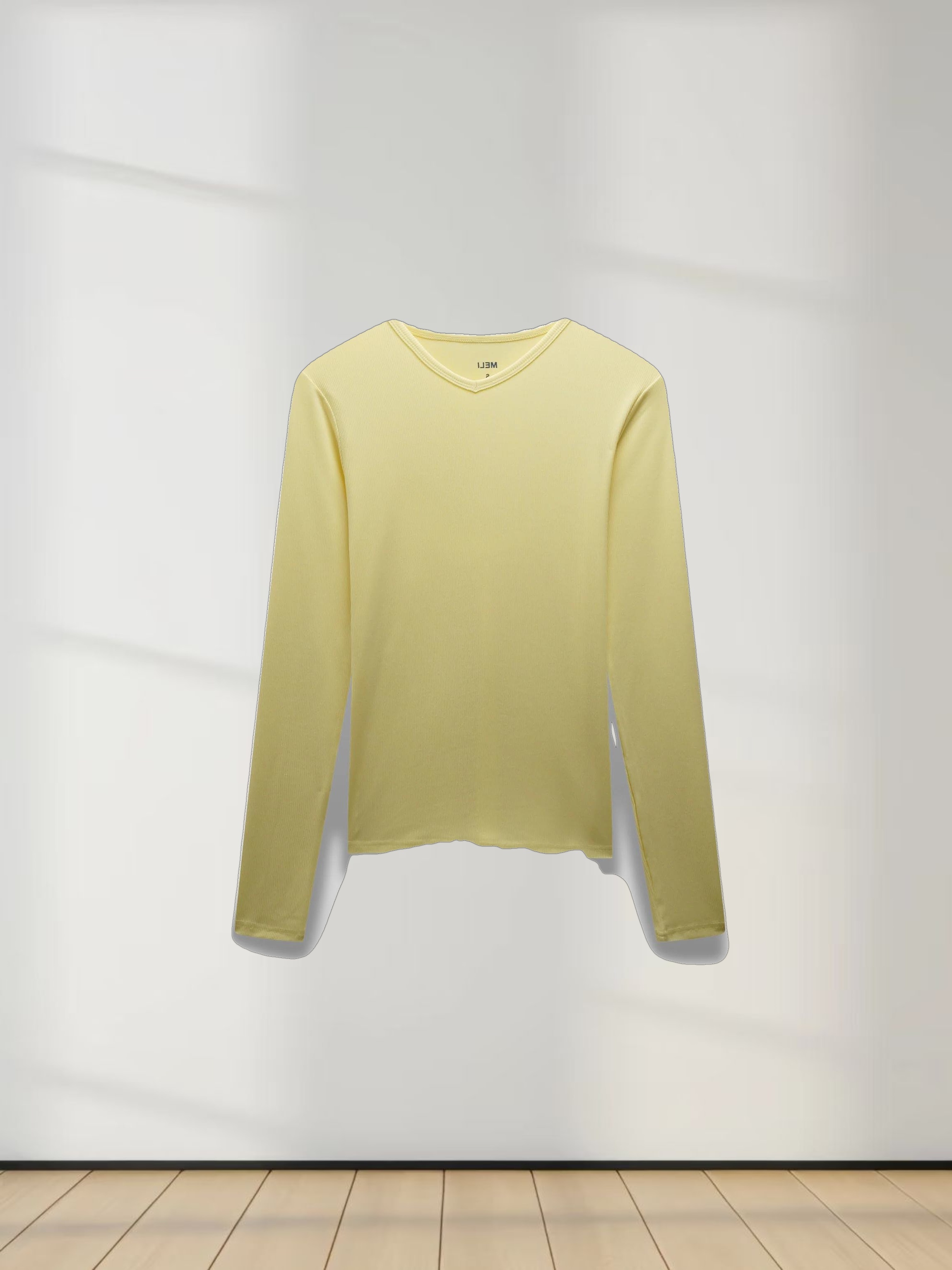 RIBBED HIGH V TEE LS-BUTTER YELLOW