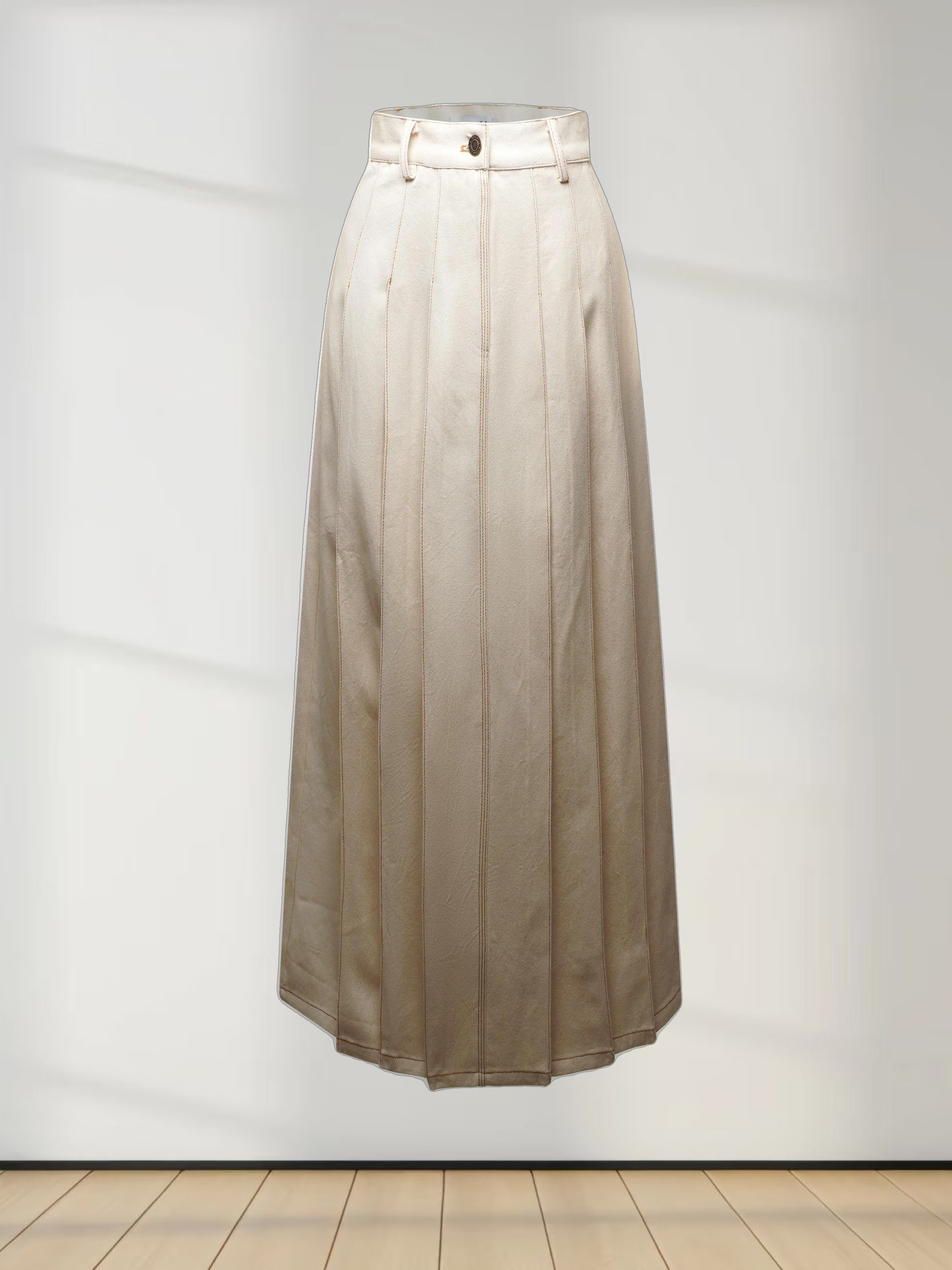 Stitched Pleated Skirt-Cream