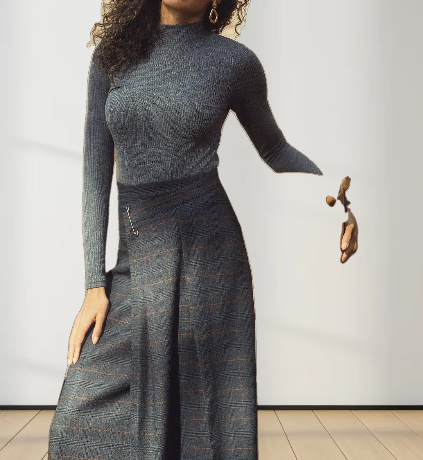 Textured Stretch Turtleneck-Blue