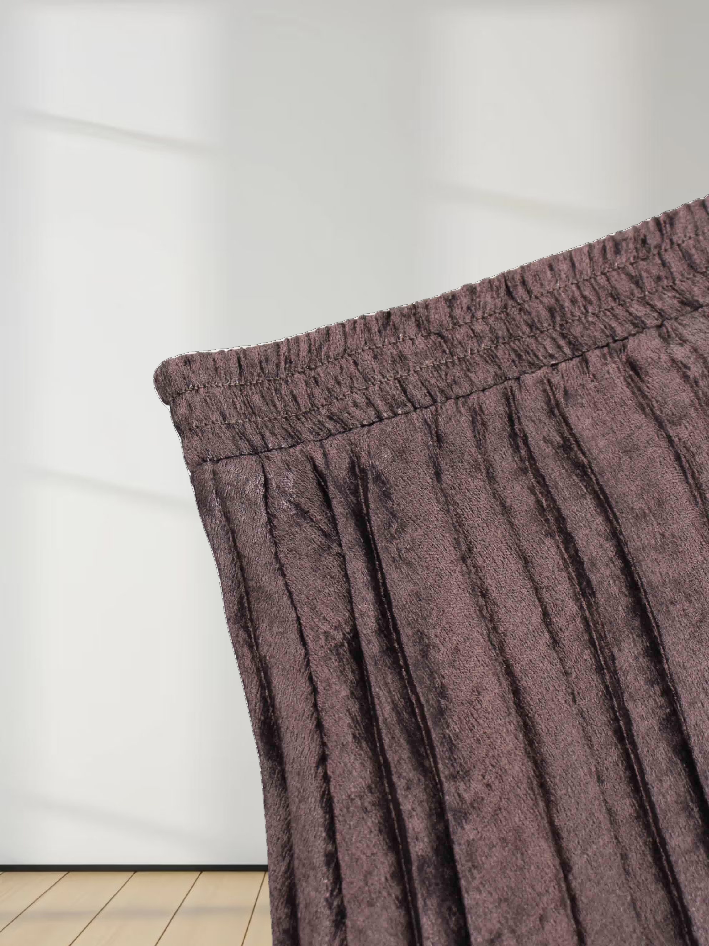 Covered Band Pleated Skirt-Brown Shimmer