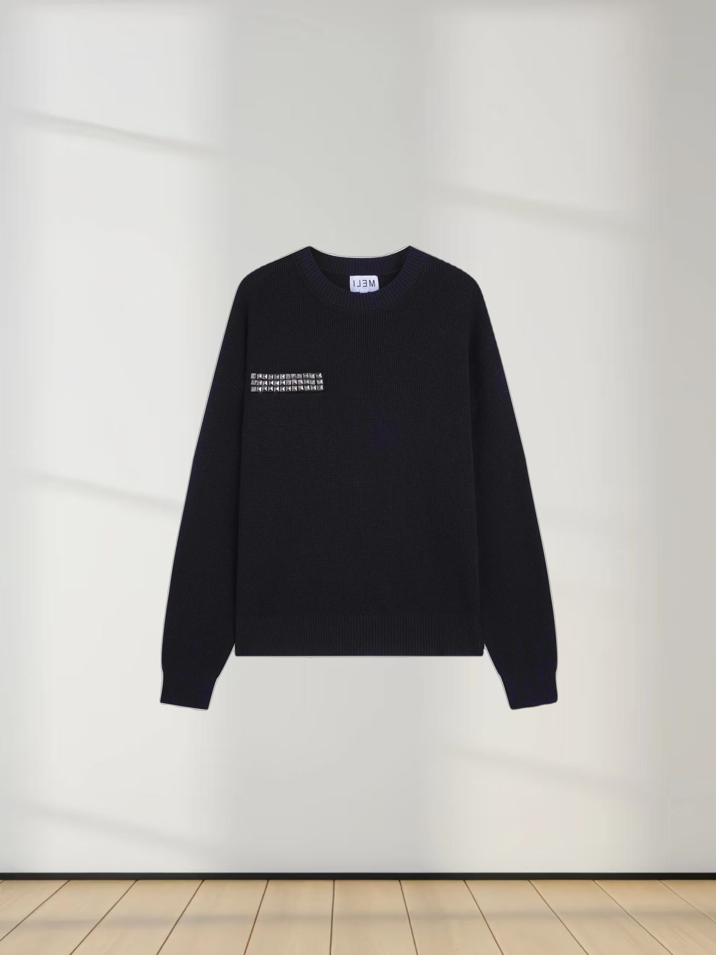 Waffle Pocket Sweater-Black