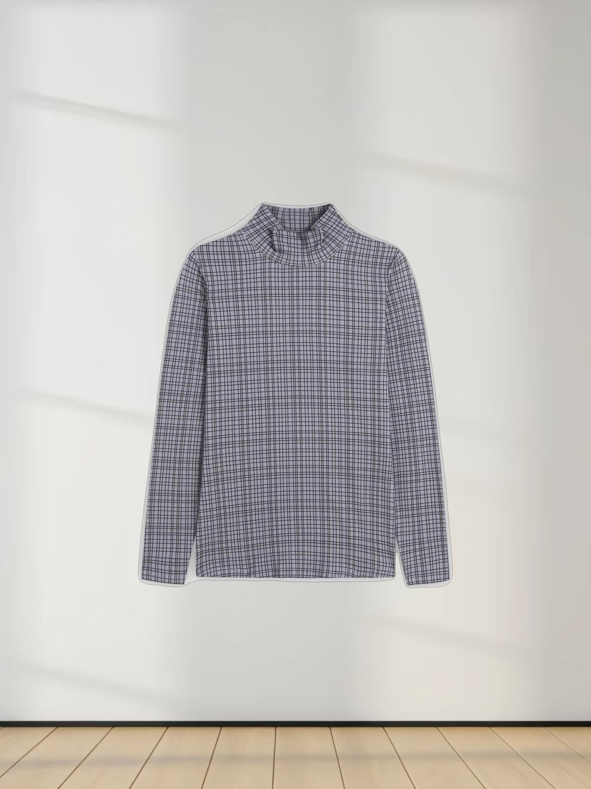 Printed Modal Turtleneck-Grey Plaid