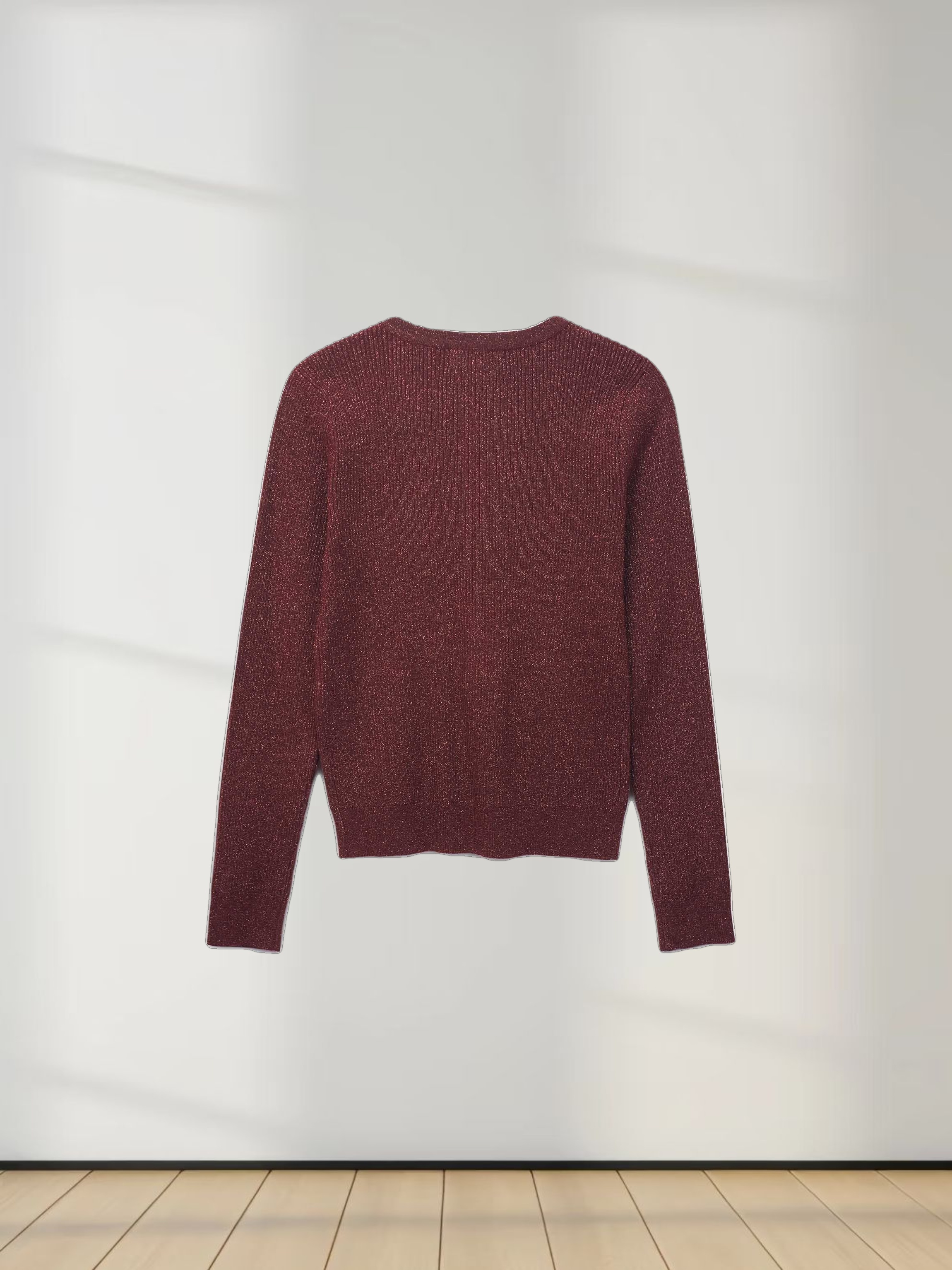 Lurex Ribbed Sweater-Heathered Burgundy