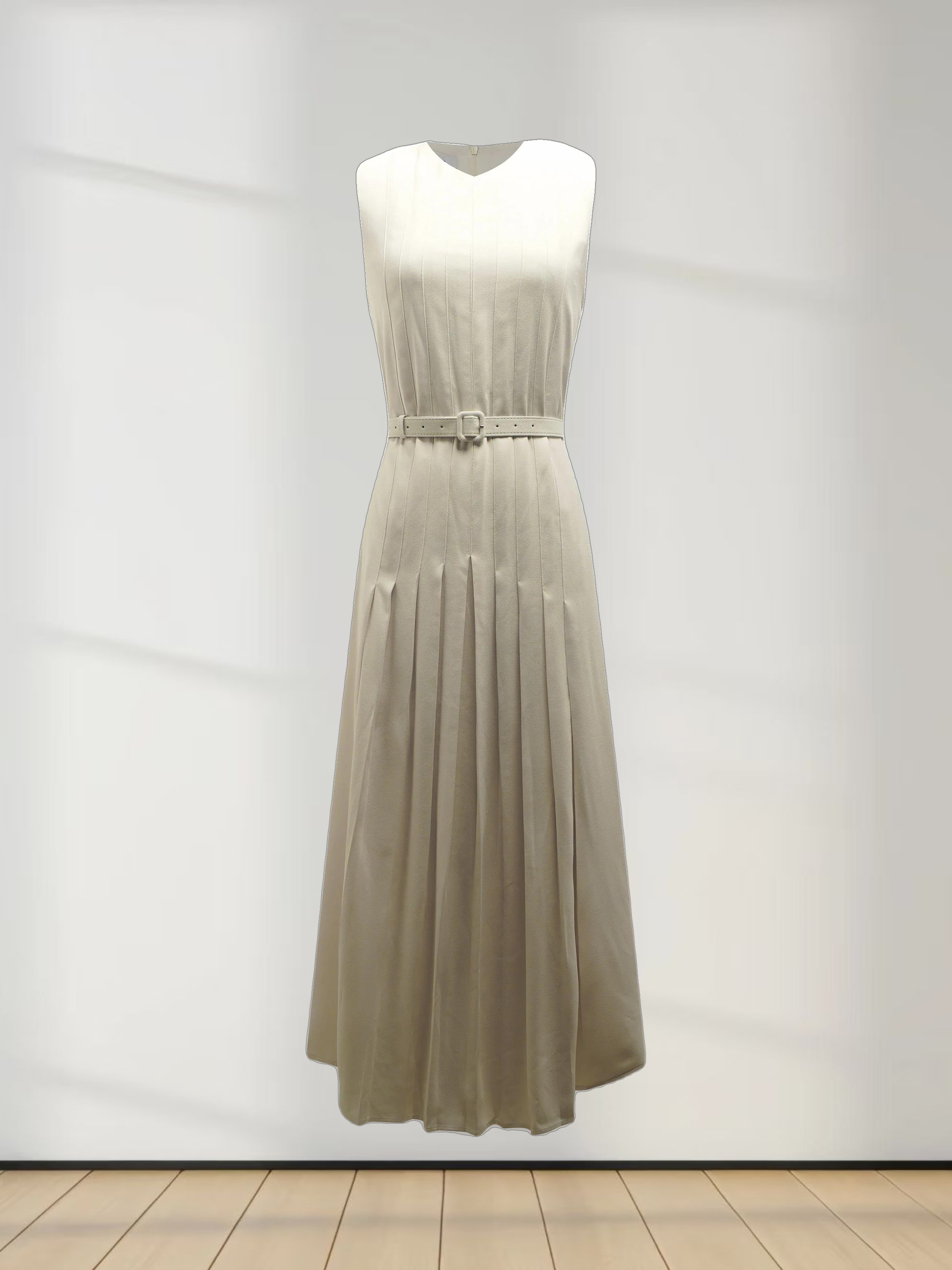 Stitched Down Pleated Jumper-Cream