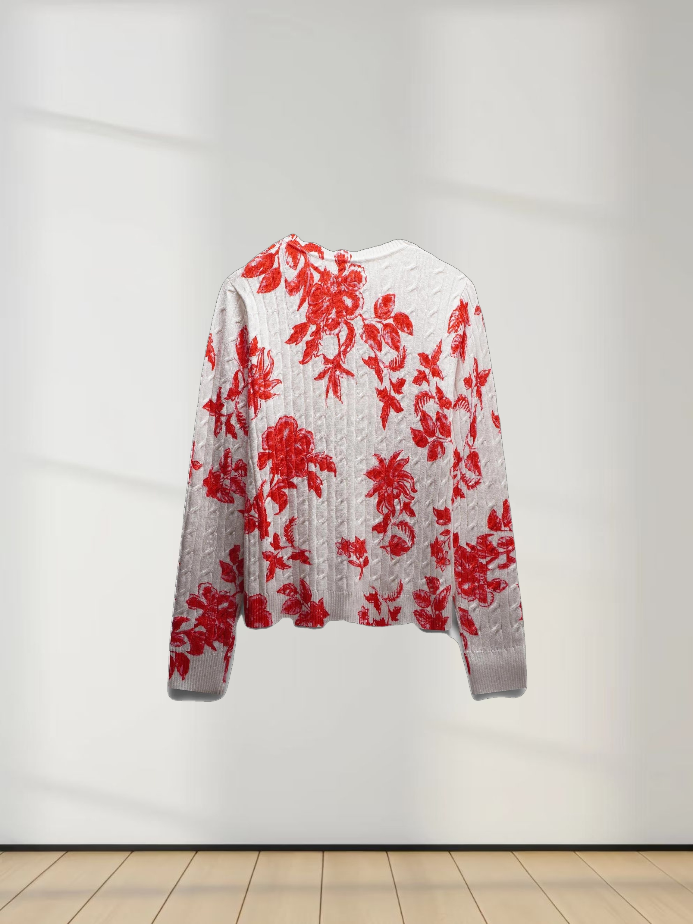 Printed Cable Knit Sweater- Salmon Floral