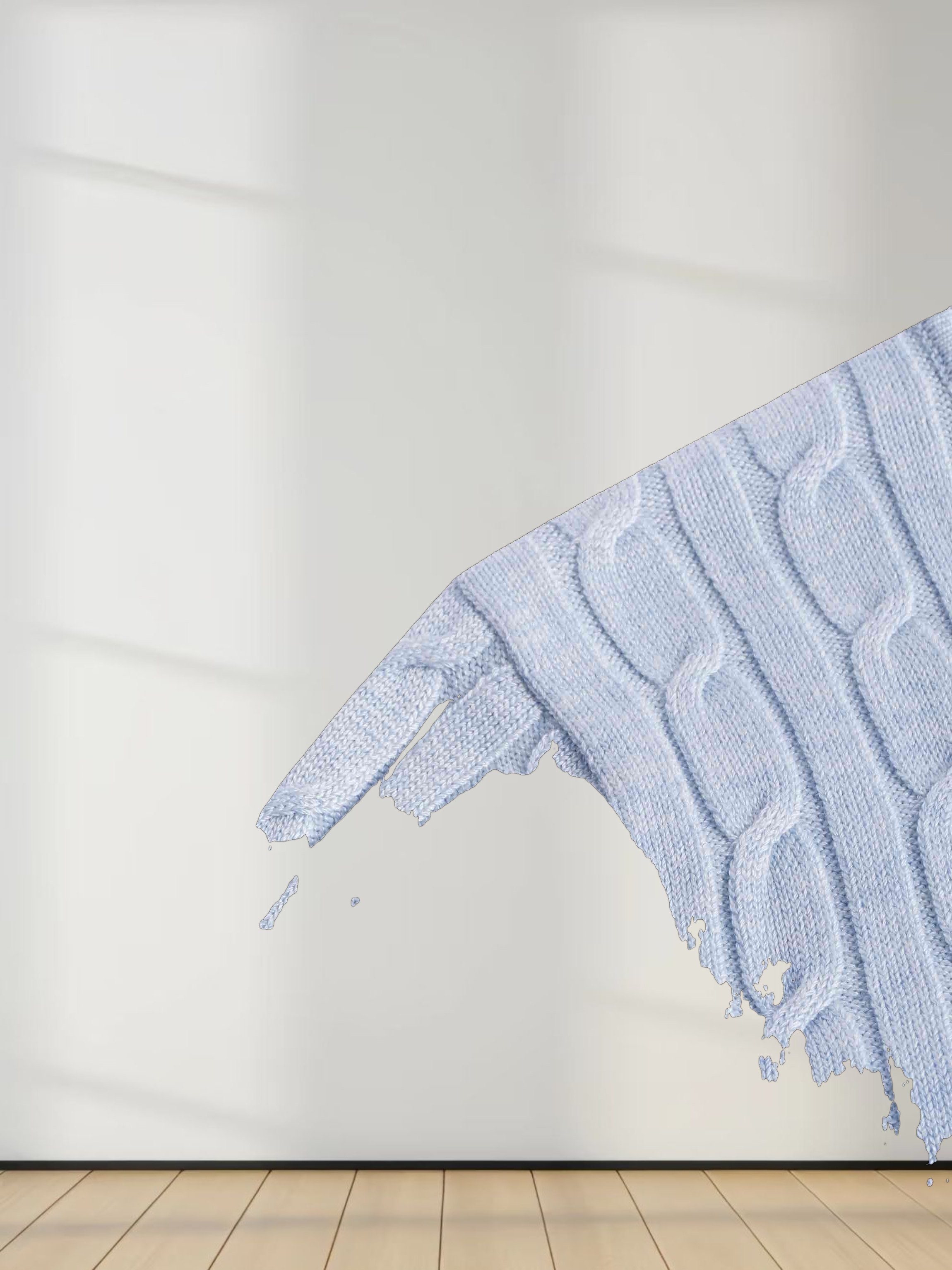 Knit Cable Sweater-Heather Light Blue