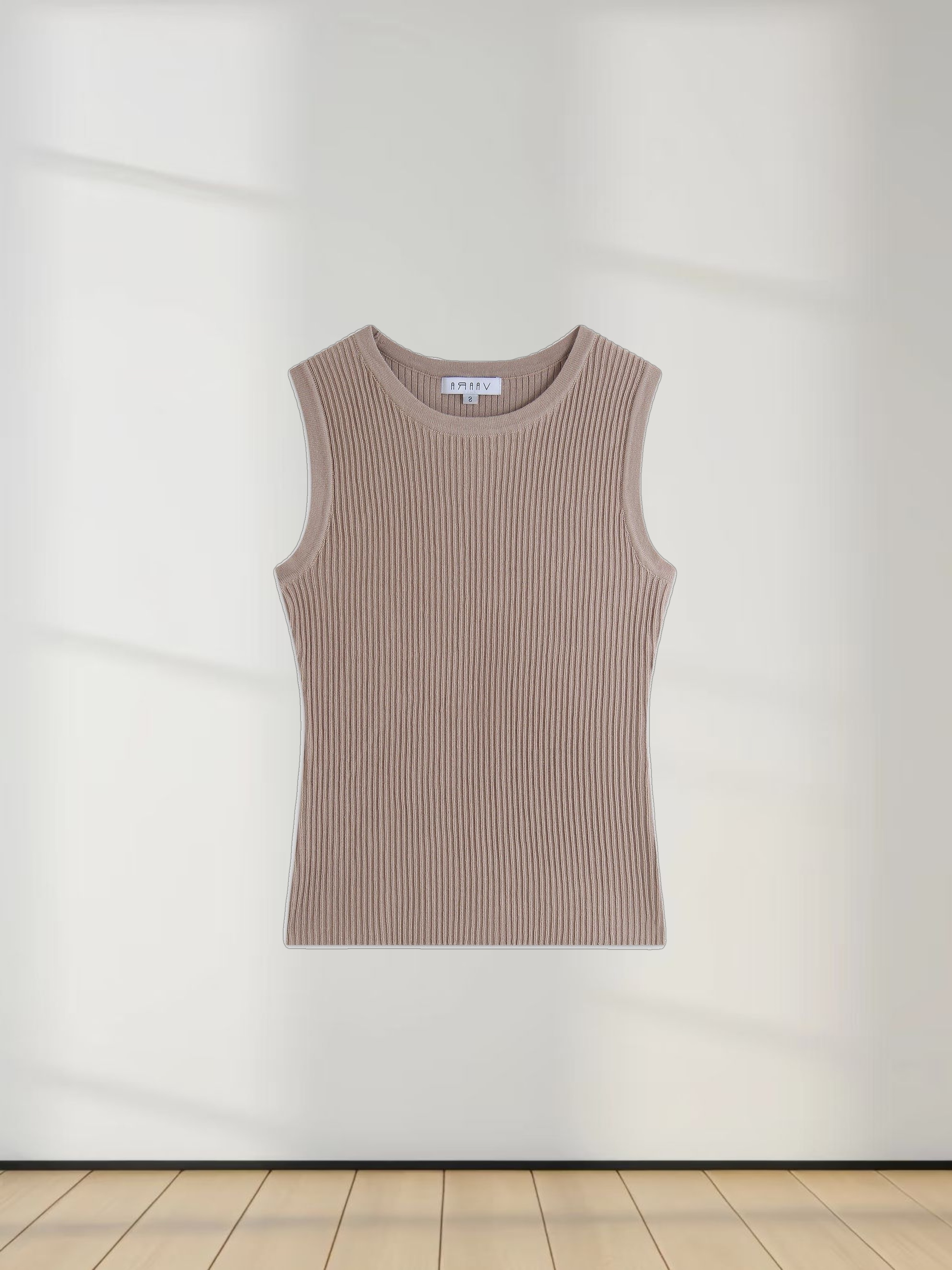 Sleeveless Ribbed Crew-Tan