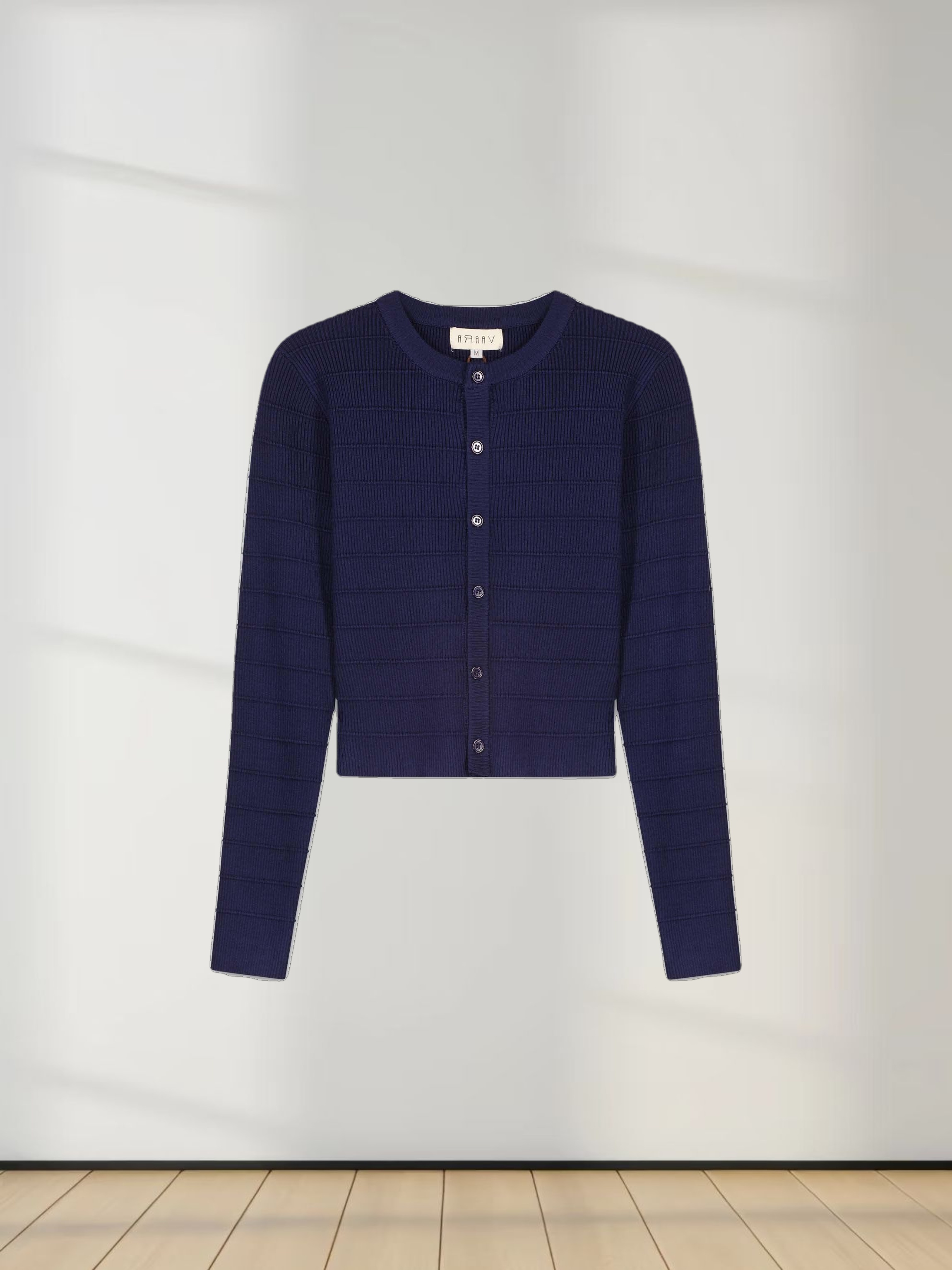 RIBBED CROPPED CARDIGAN-NAVY