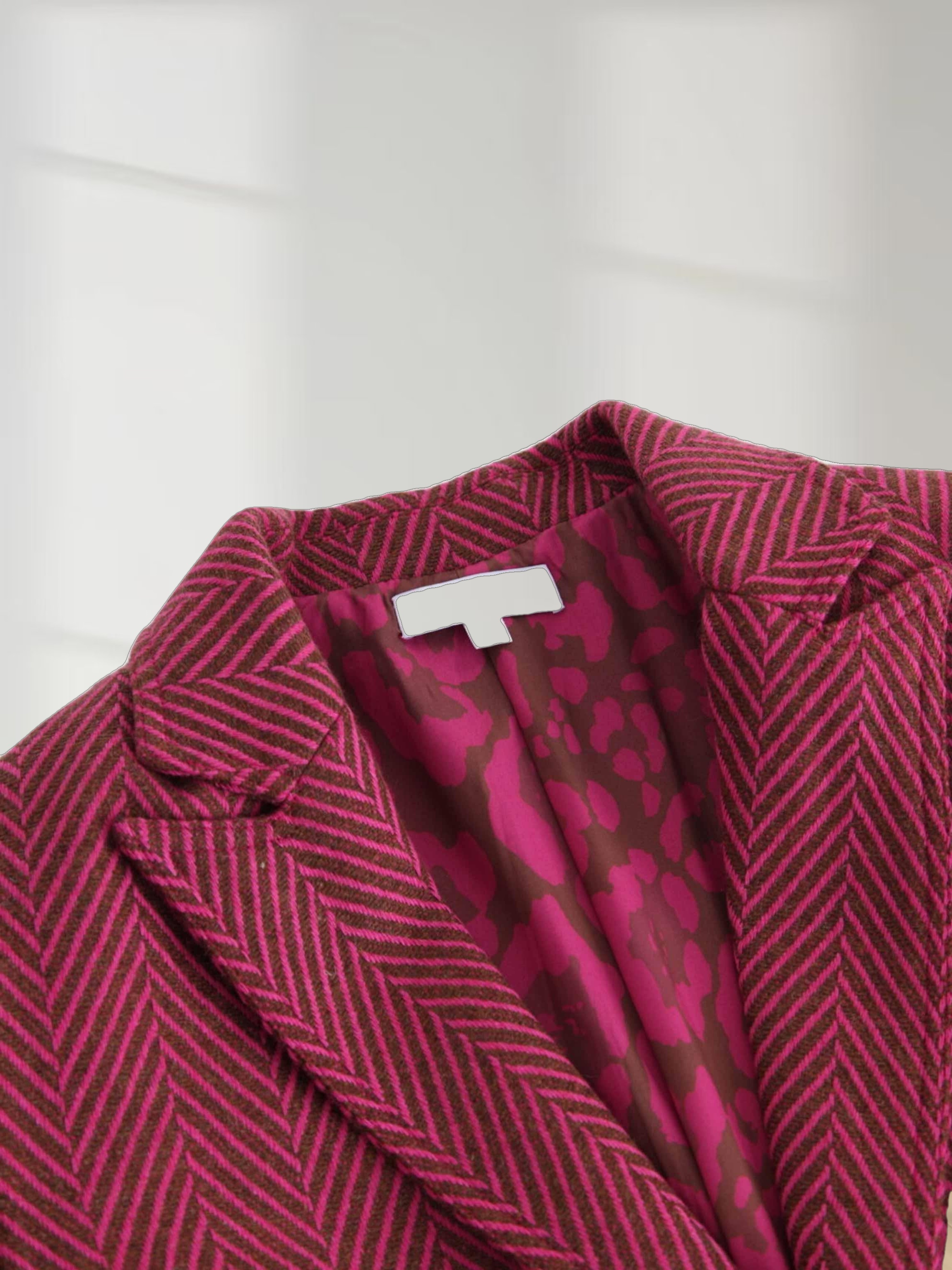 Fitted Blazer-Pink/Brown Herringbone