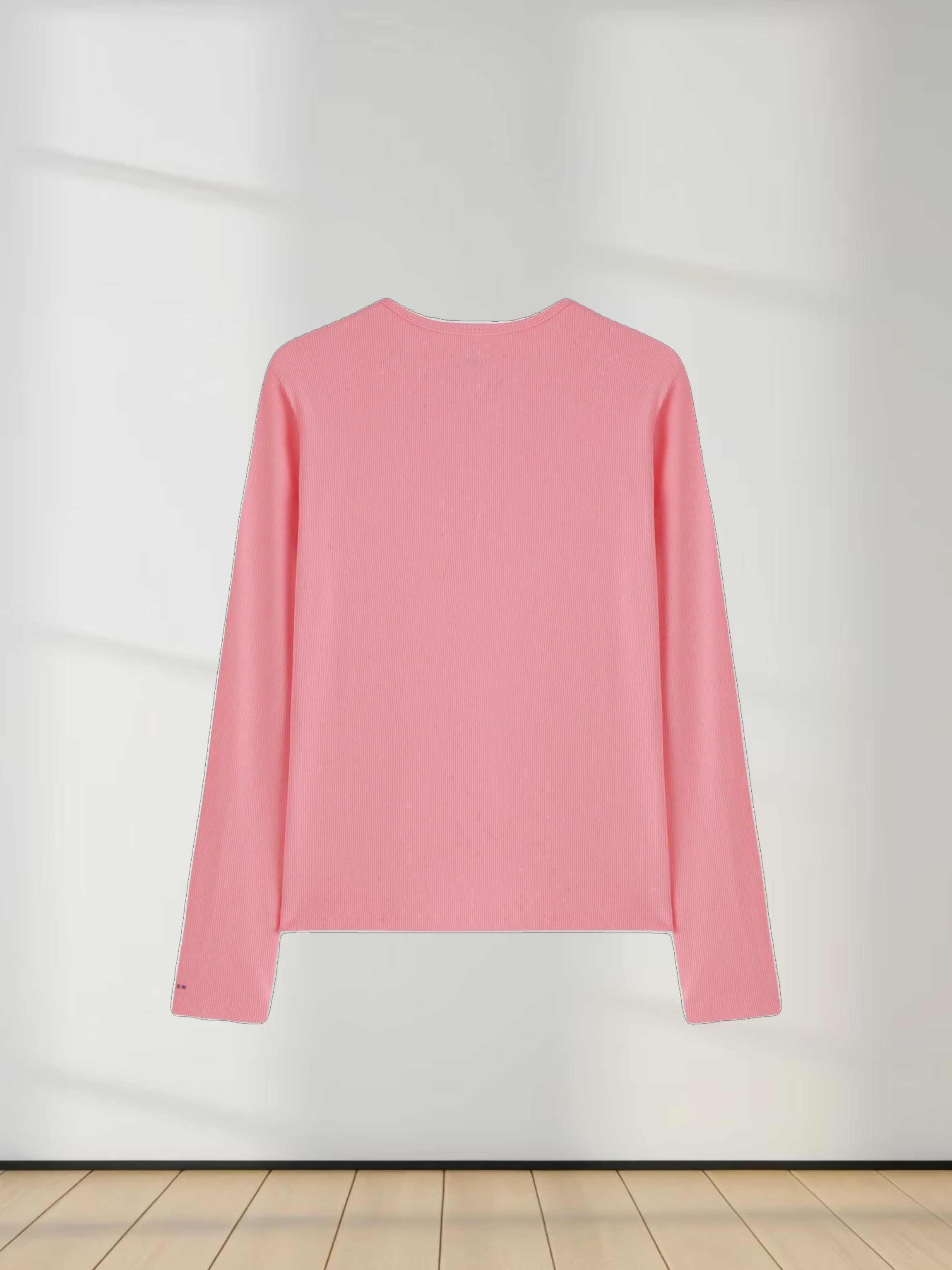 High V Ribbed Tee LS-True Pink