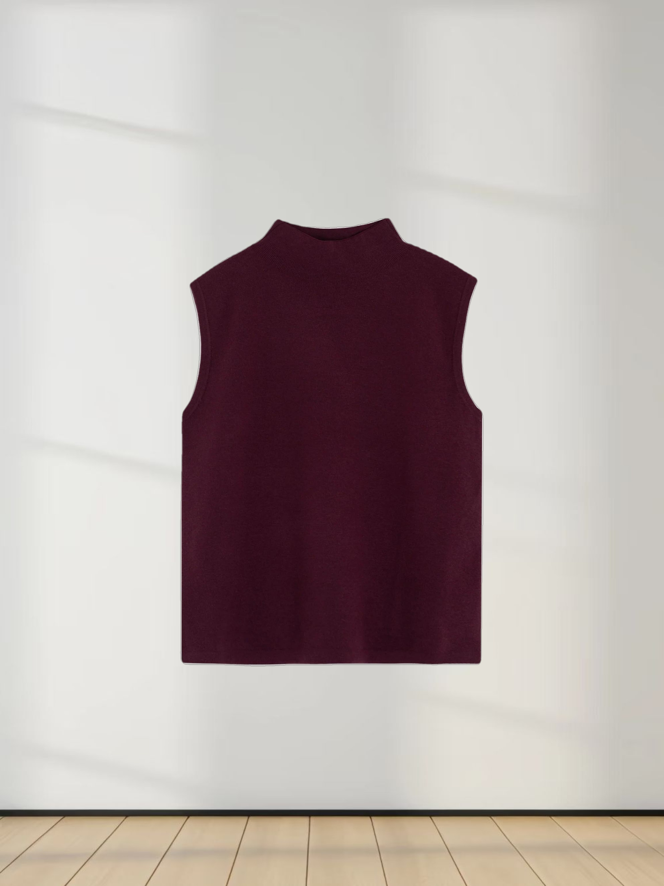 Sleeveless Mock Neck Sweater-Burgundy