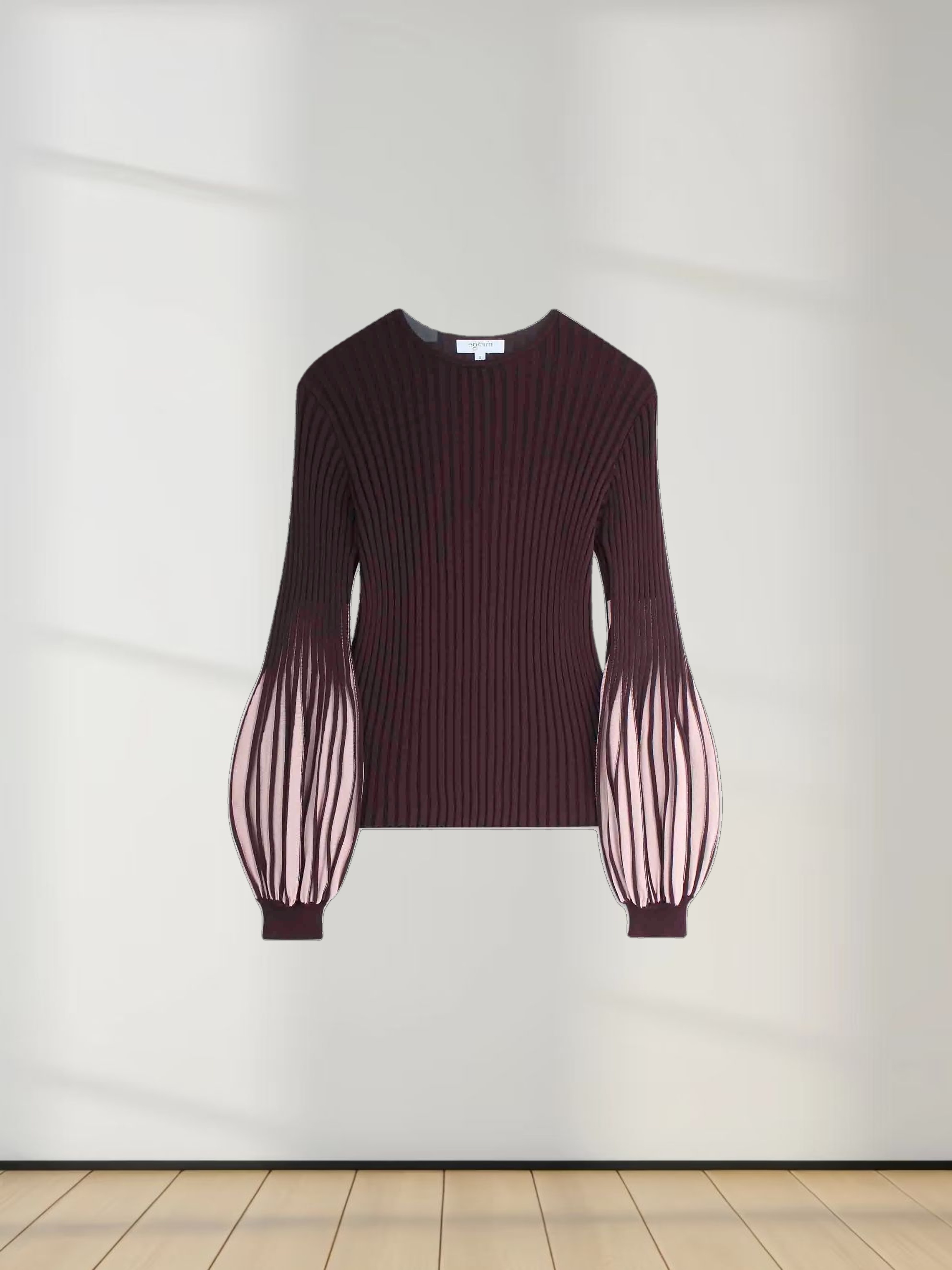 Balloon Sleeve Sweater-Maroon/Pink