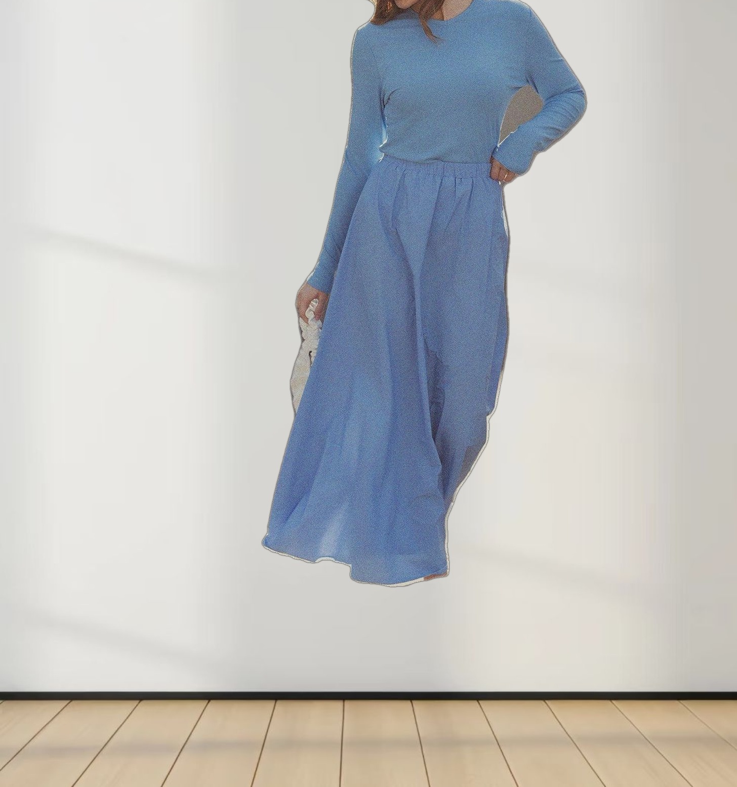 RIBBED HIGH V TEE LS-PERIWINKLE BLUE