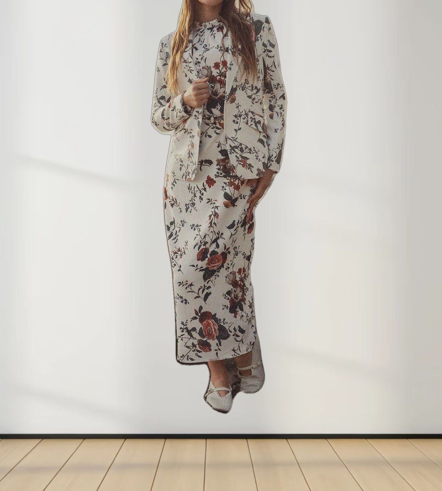 Gathered Neck Straight Maxi Dress- Antique Floral