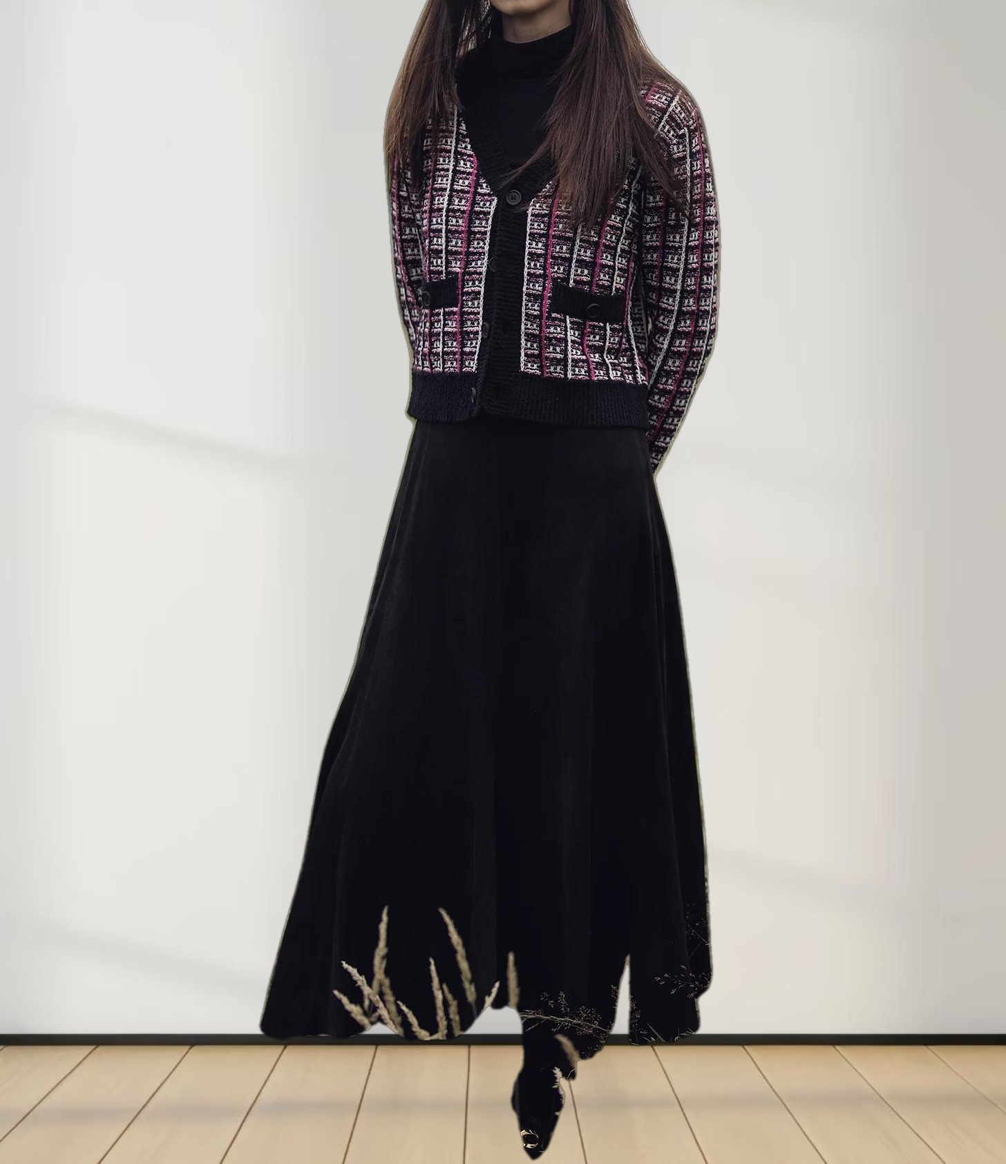 Boucle Knit Cardigan-Pink