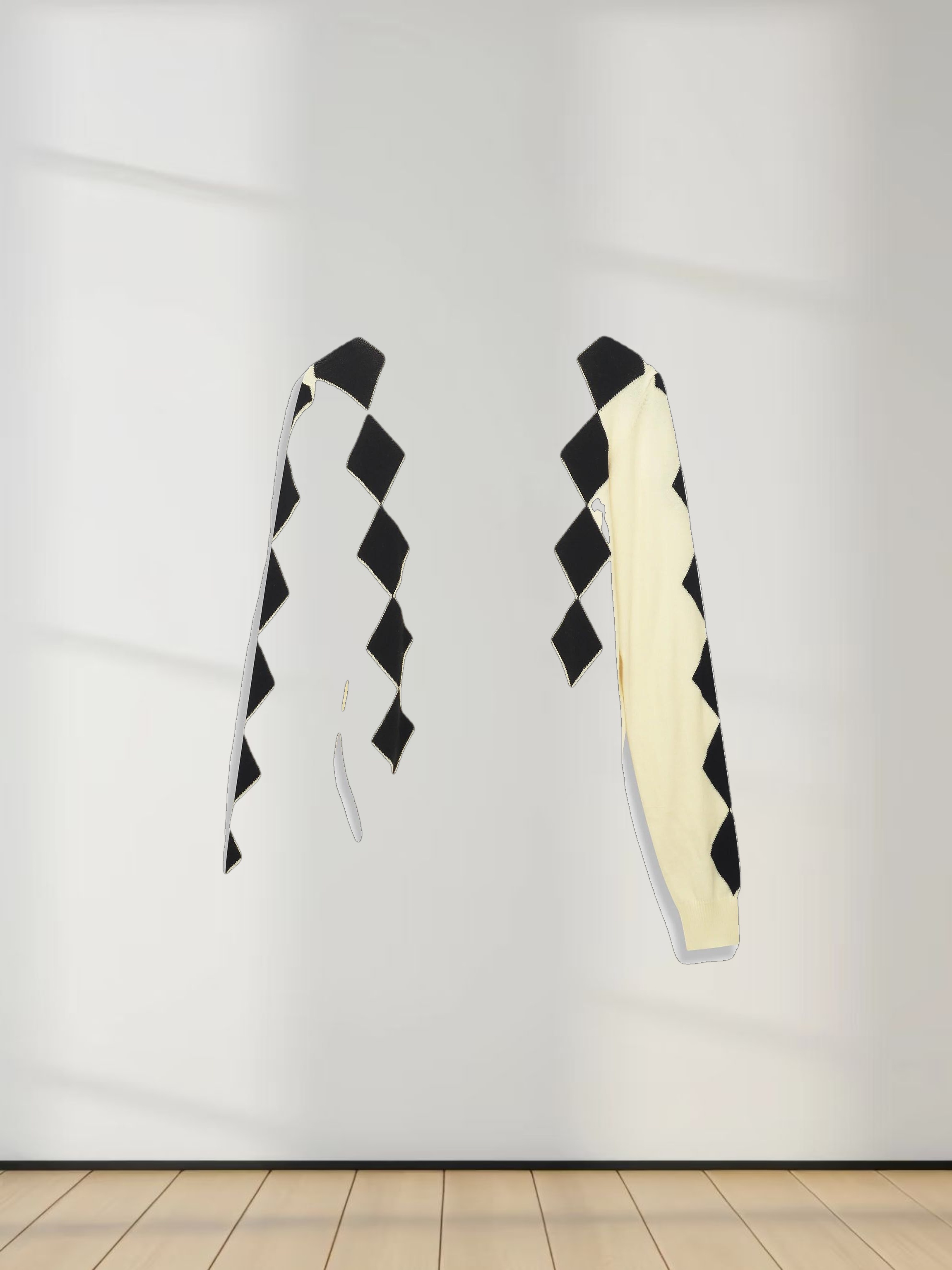 Printed Sweater-Cream with Black Diamond Design