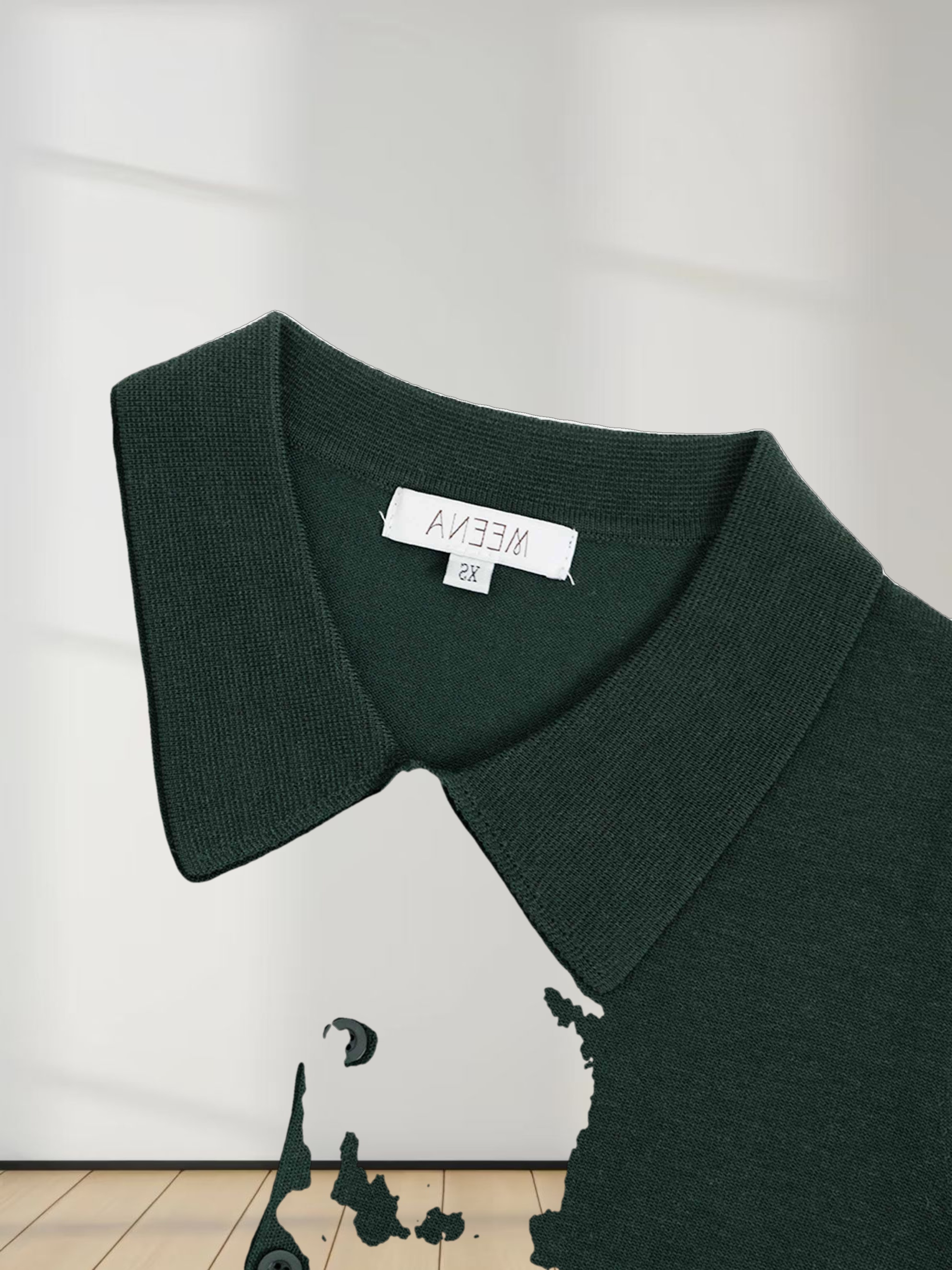Wool Blend Collared Cardigan-Green
