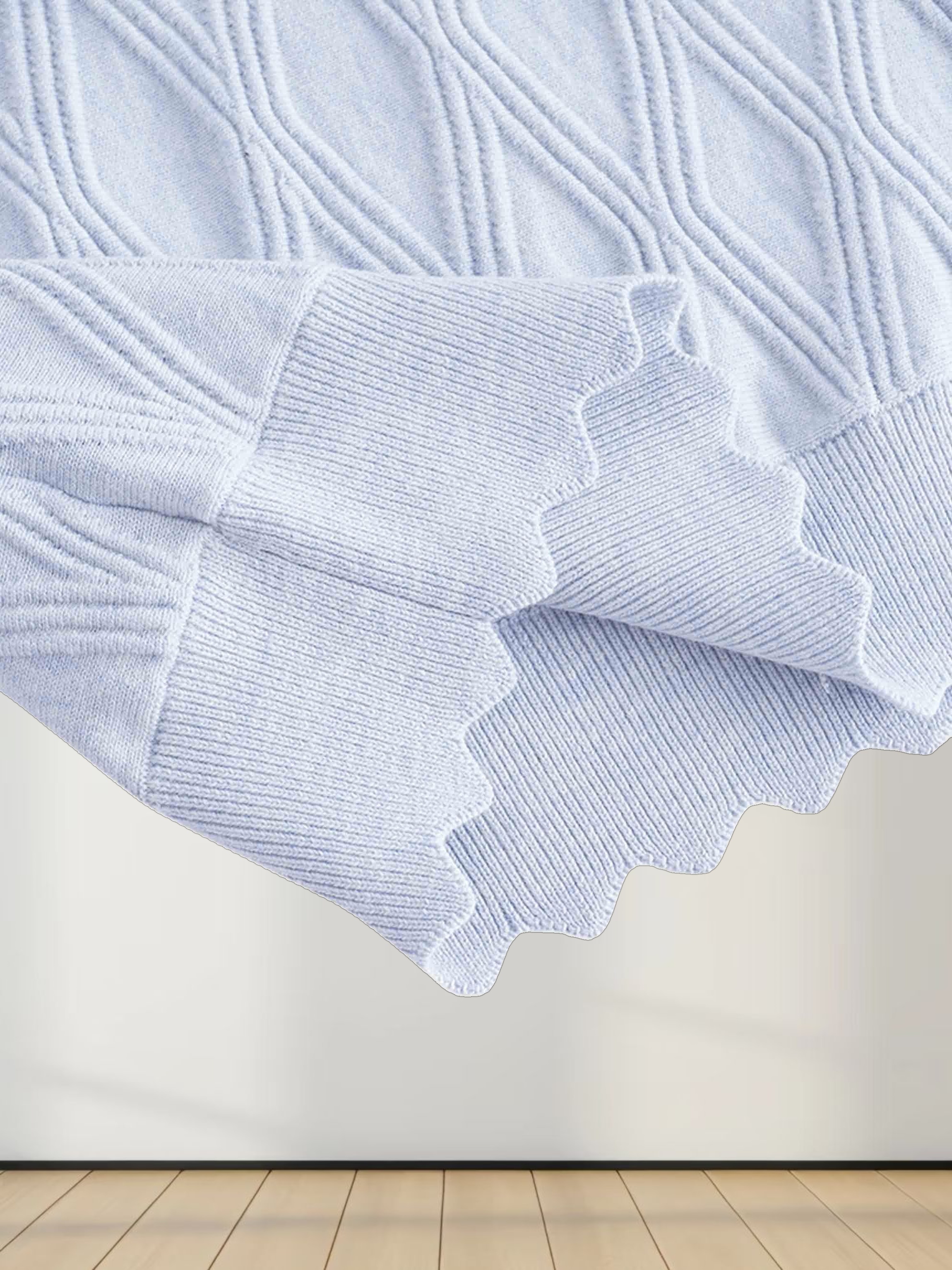 Scalloped Sleeveless Crew Neck Sweater-Light Blue Heather